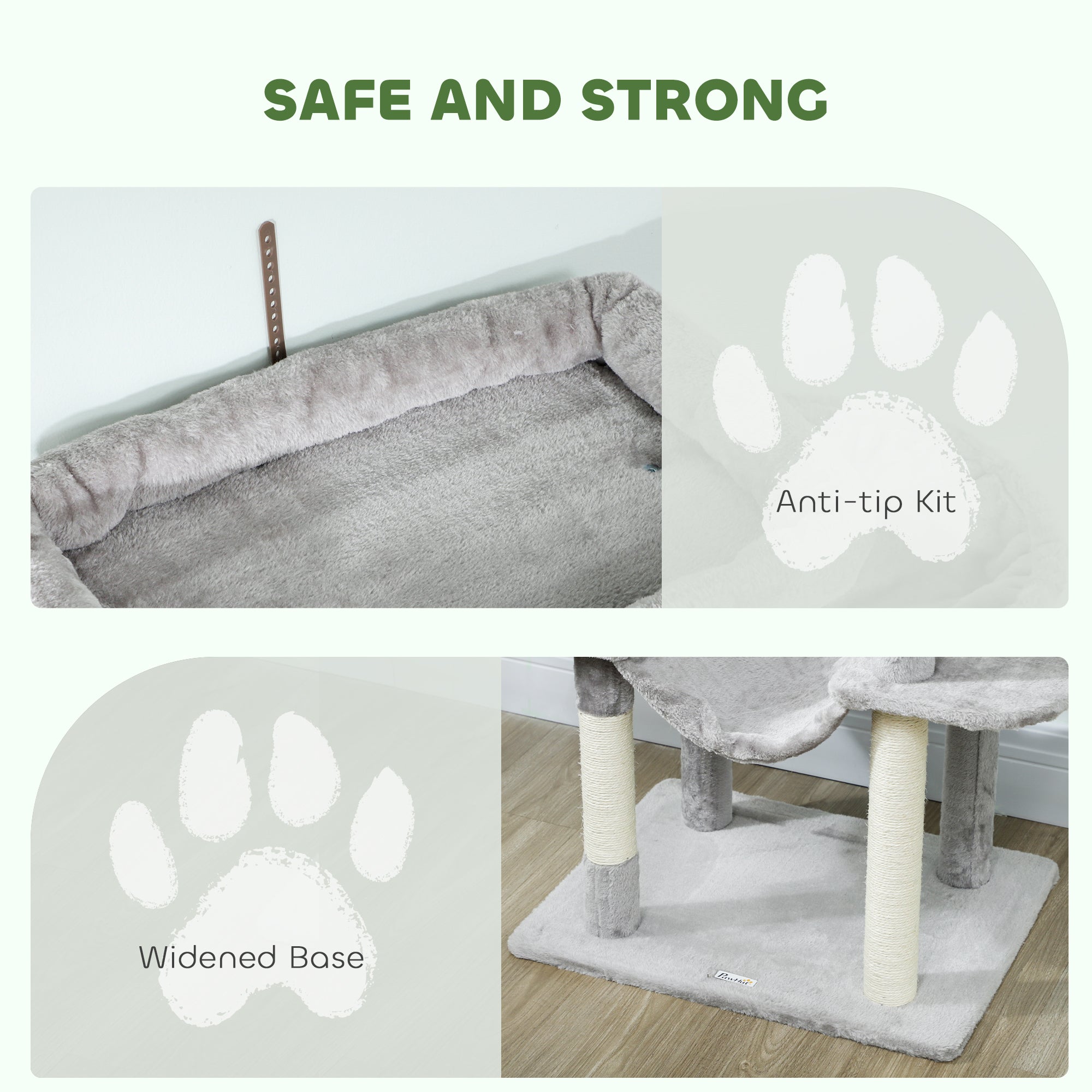 Cat Tree, 69" Cat Tower for Indoor Kittens, Multi-Level Tower with 2 Condos, Scratching Posts, 2 Hammocks, Perches, Pompoms for Multiple Kitties, Light Grey
