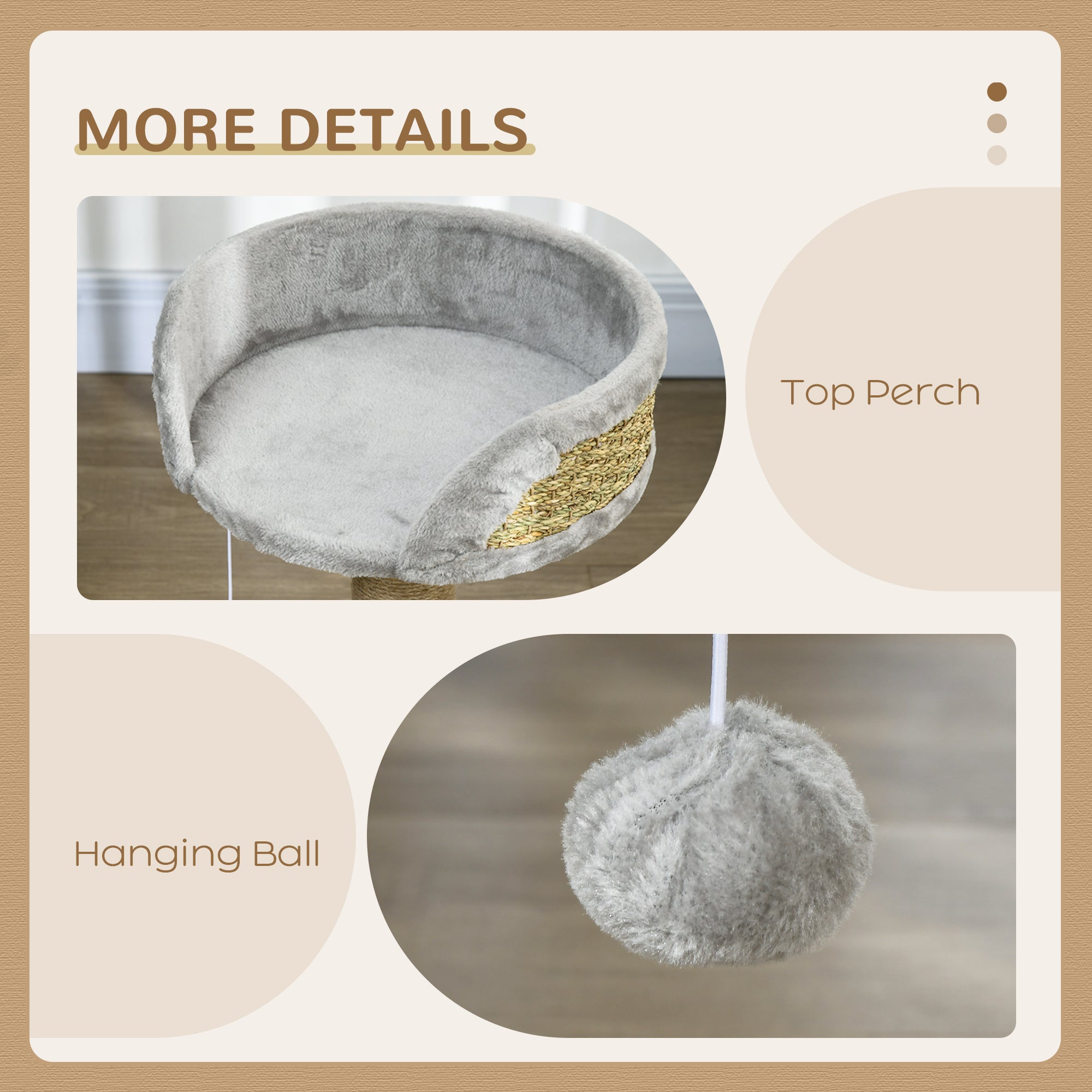 Small Cat Tree with Scratching Post, Perch, Toy Ball, Cat Tower for Indoor Cats - 16" x 16" x 19", Grey