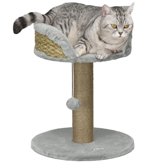 Small Cat Tree with Scratching Post, Perch, Toy Ball, Cat Tower for Indoor Cats - 16" x 16" x 19", Grey