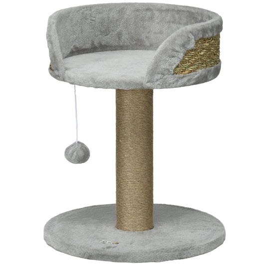Small Cat Tree with Scratching Post, Perch, Toy Ball, Cat Tower for Indoor Cats - 16" x 16" x 19", Grey