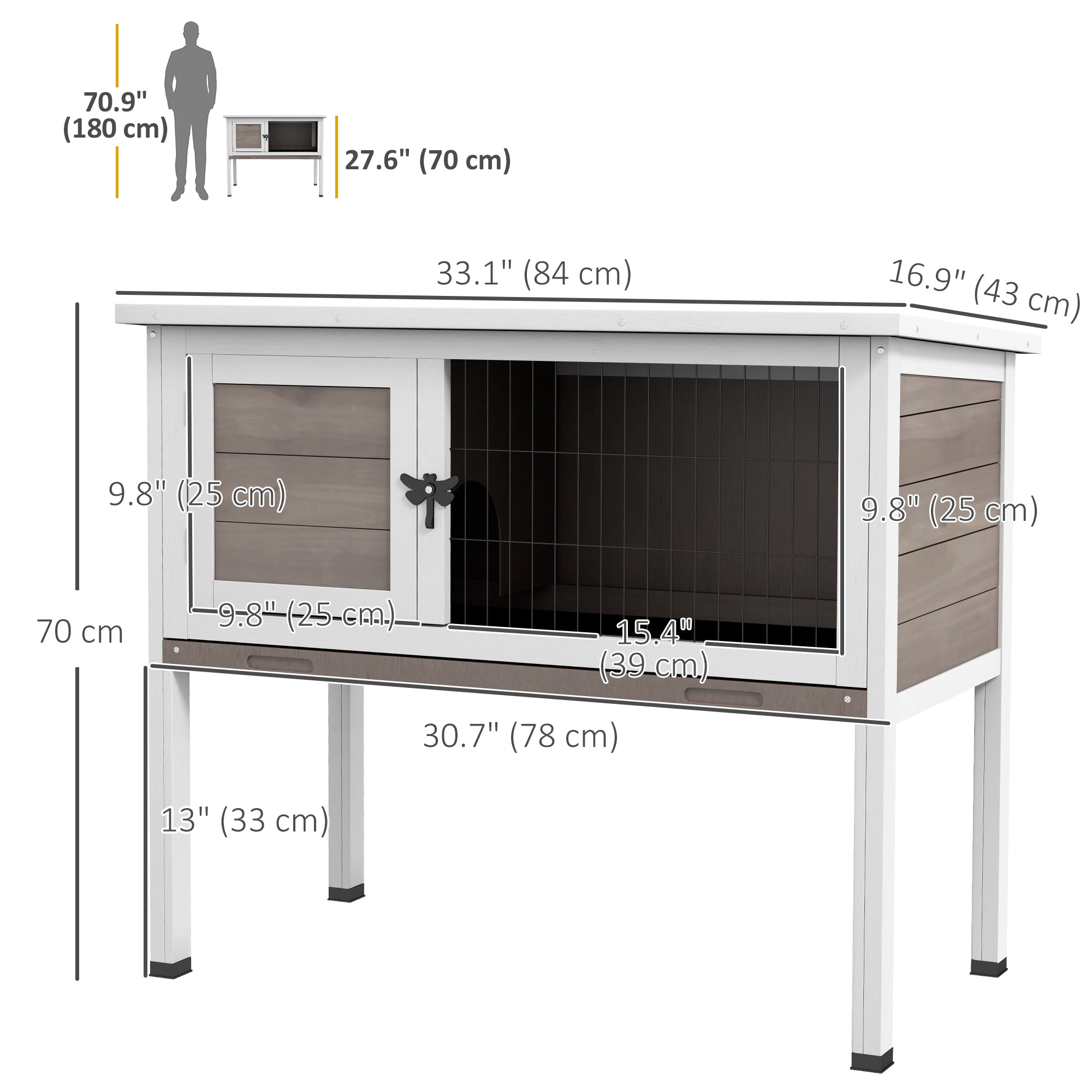 Wooden Rabbit Hutch Bunny Small Animal House with Openable Asphalt Roof, Slide-out Tray, Indoor/Outdoor, Brown