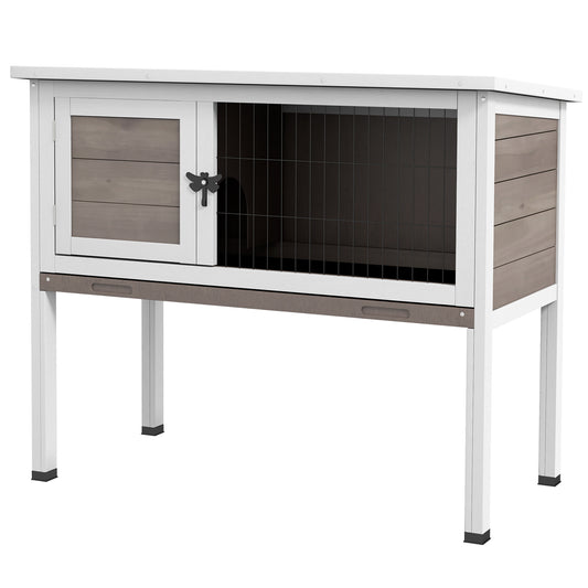 Wooden Rabbit Hutch Bunny Small Animal House with Openable Asphalt Roof, Slide-out Tray, Indoor/Outdoor, Brown