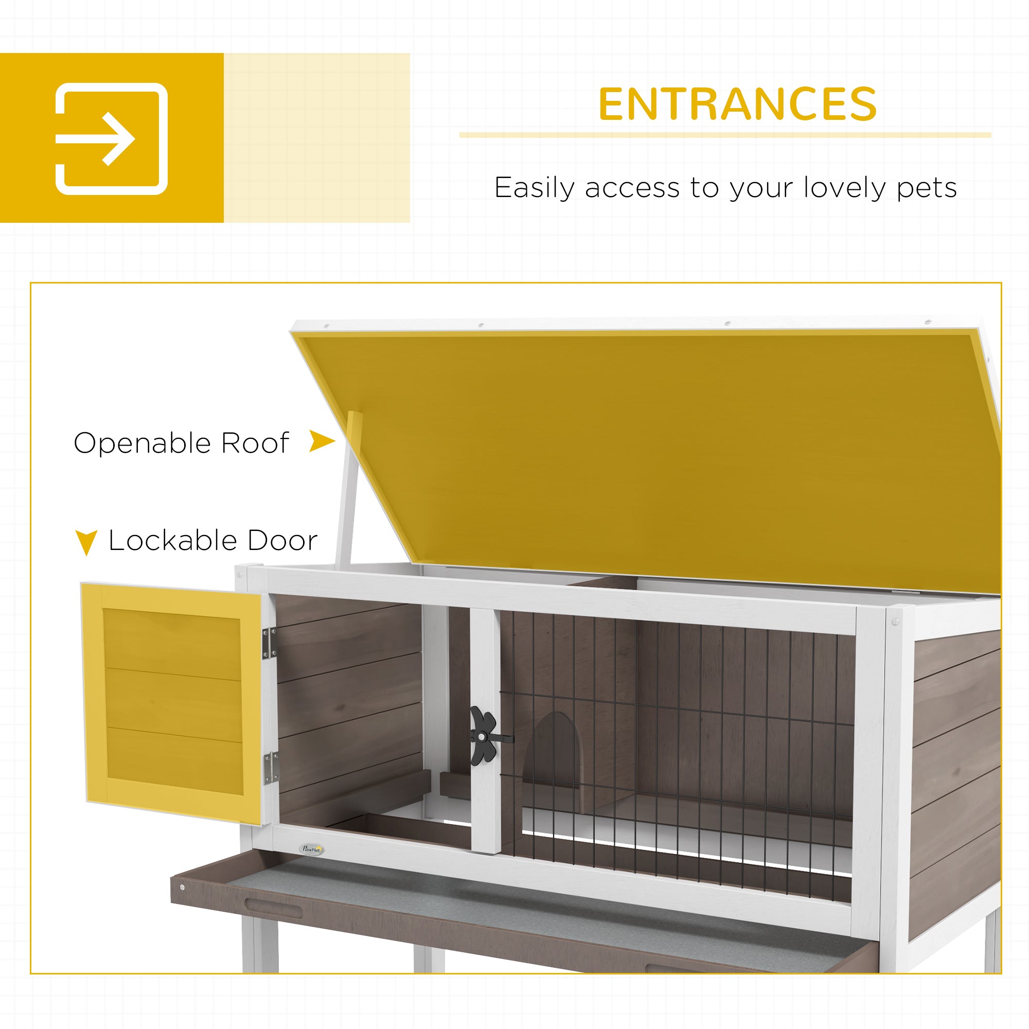 Wooden Rabbit Hutch Bunny Small Animal House with Openable Asphalt Roof, Slide-out Tray, Indoor/Outdoor, Brown