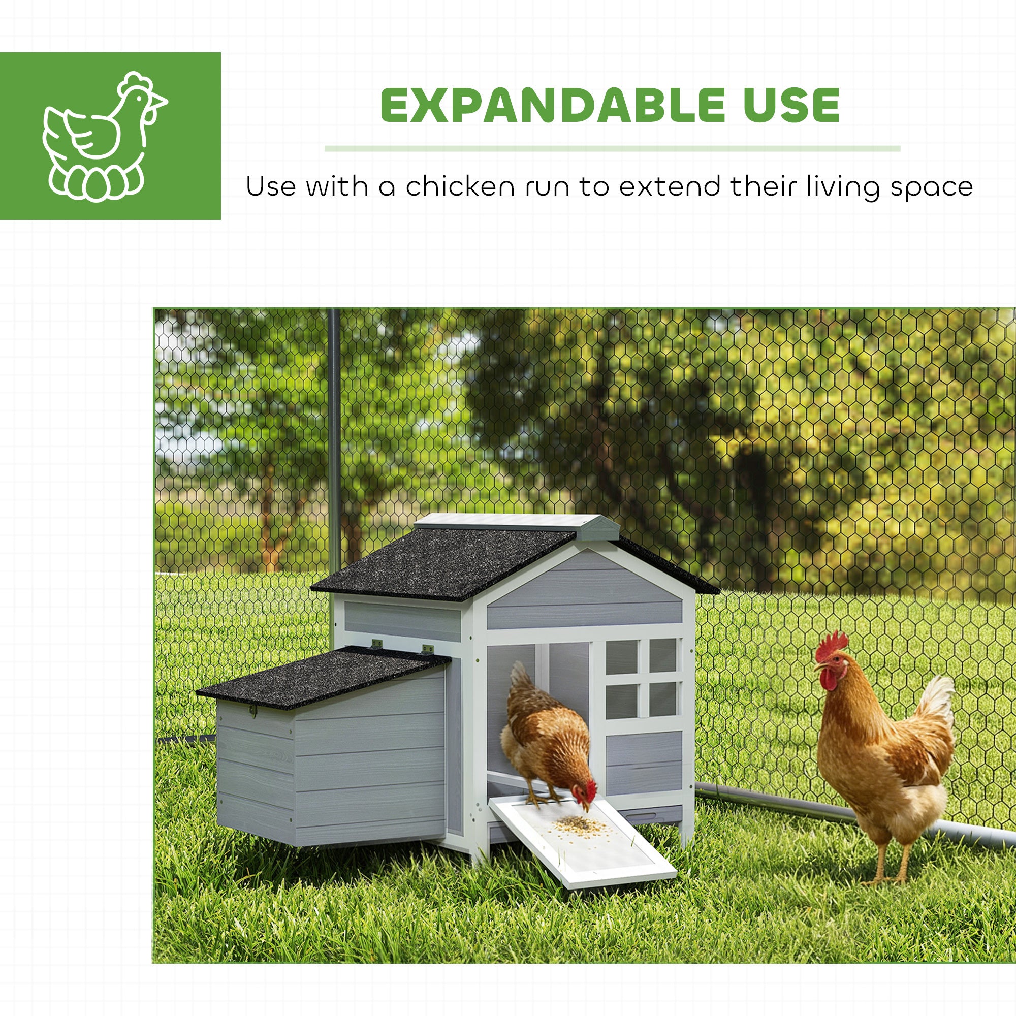 Chicken Coop, Compact Wooden Hen House with Pull-Out Metal Tray, Nesting Box, for 1-2 Chickens