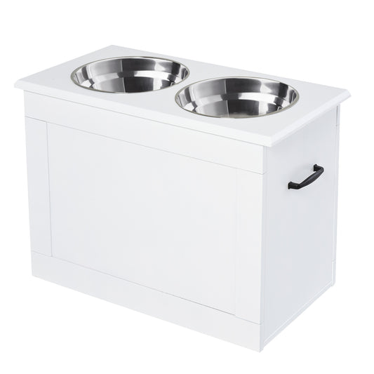 Elevated Dog Bowls for Large Dogs with Storage Dog Pet Diner Function 2 Stainless Steel Dog Bowls Elevated Base for Big-sized Dogs and Other Large Pets, White