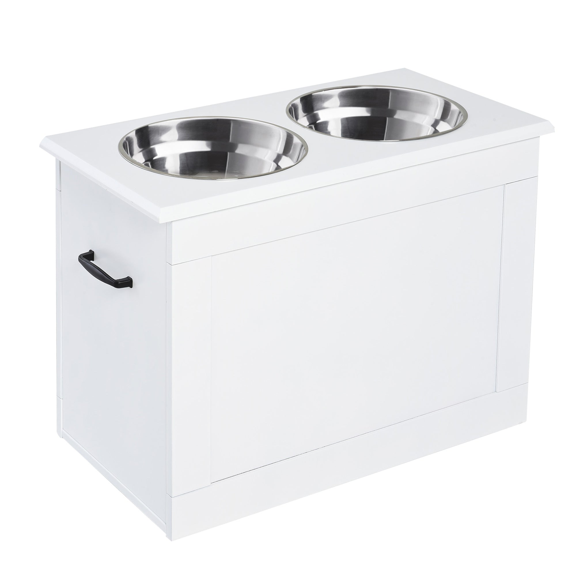 Elevated Dog Bowls for Large Dogs with Storage Dog Pet Diner Function 2 Stainless Steel Dog Bowls Elevated Base for Big-sized Dogs and Other Large Pets, White