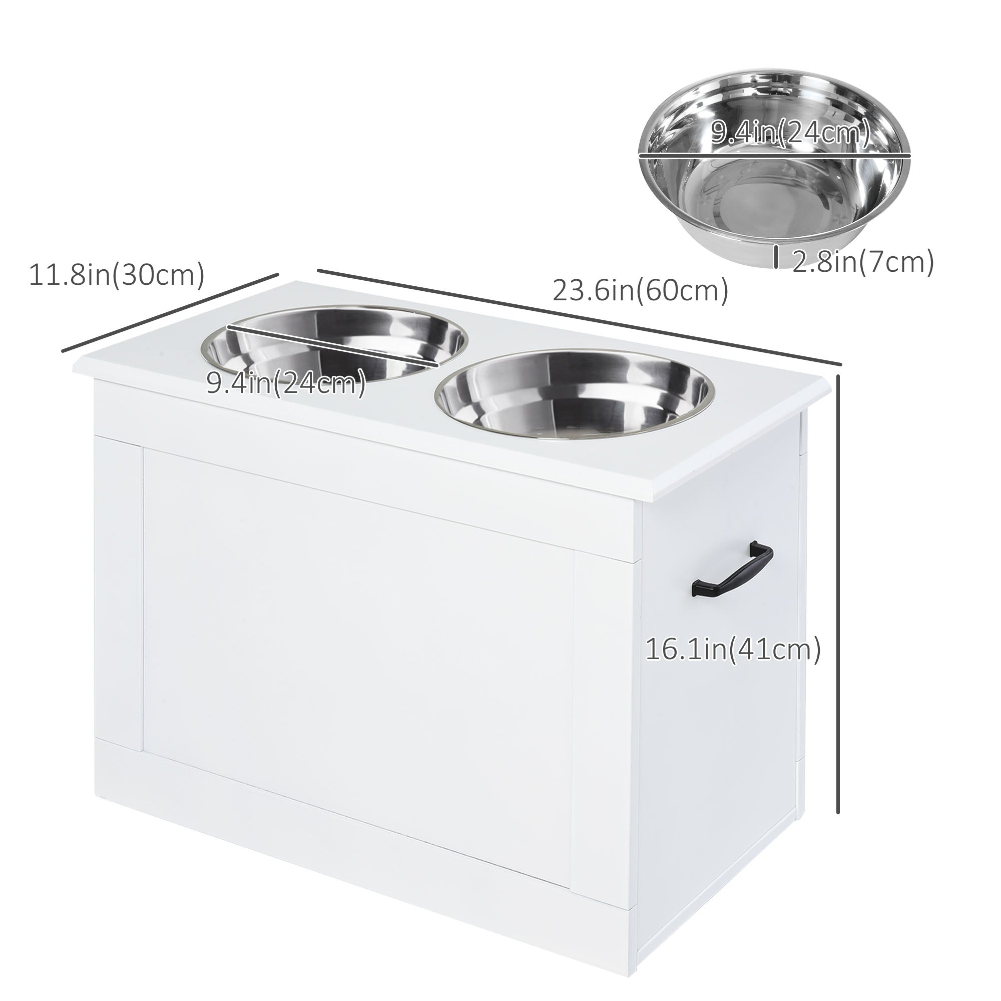 Elevated Dog Bowls for Large Dogs with Storage Dog Pet Diner Function 2 Stainless Steel Dog Bowls Elevated Base for Big-sized Dogs and Other Large Pets, White