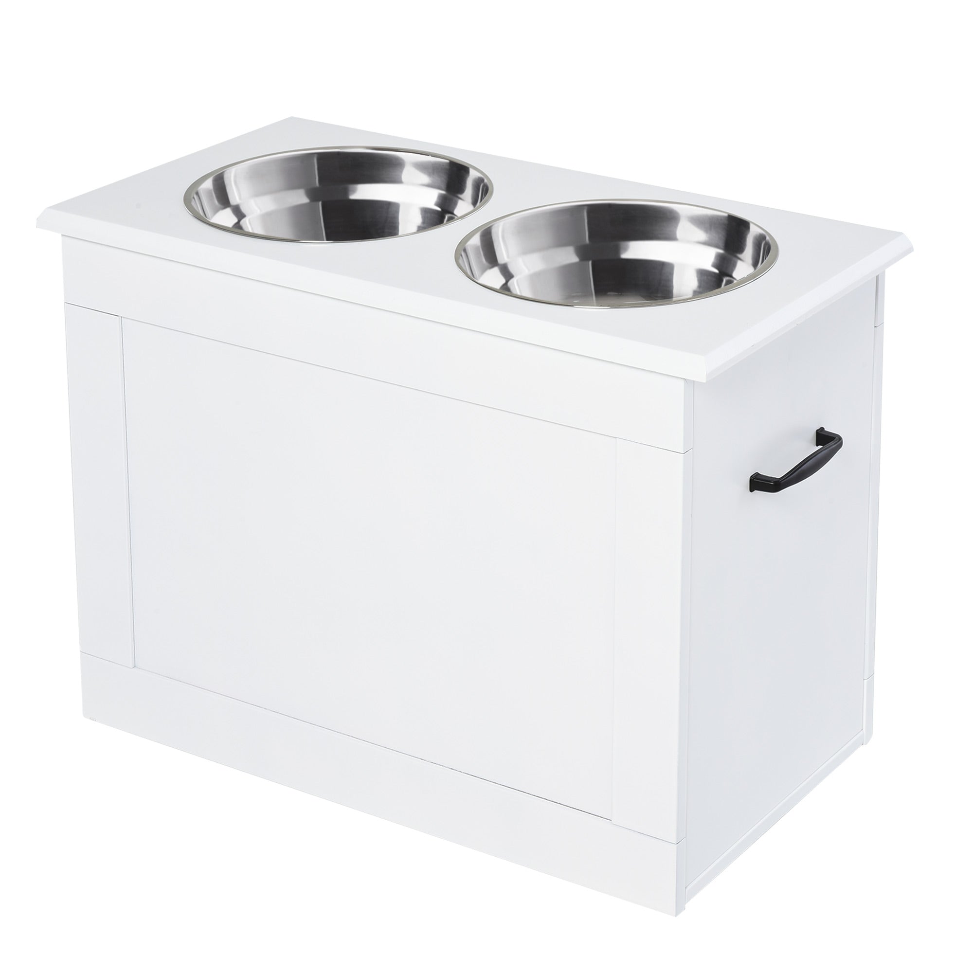 Elevated Dog Bowls for Large Dogs with Storage Dog Pet Diner Function 2 Stainless Steel Dog Bowls Elevated Base for Big-sized Dogs and Other Large Pets, White