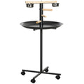 Load image into Gallery viewer, Bird Play Stand, Portable Parrot Perch, Bird Feeder Station, with Four Wheels, Stainless Steel Feeding Bowls, Round Tray, Grey
