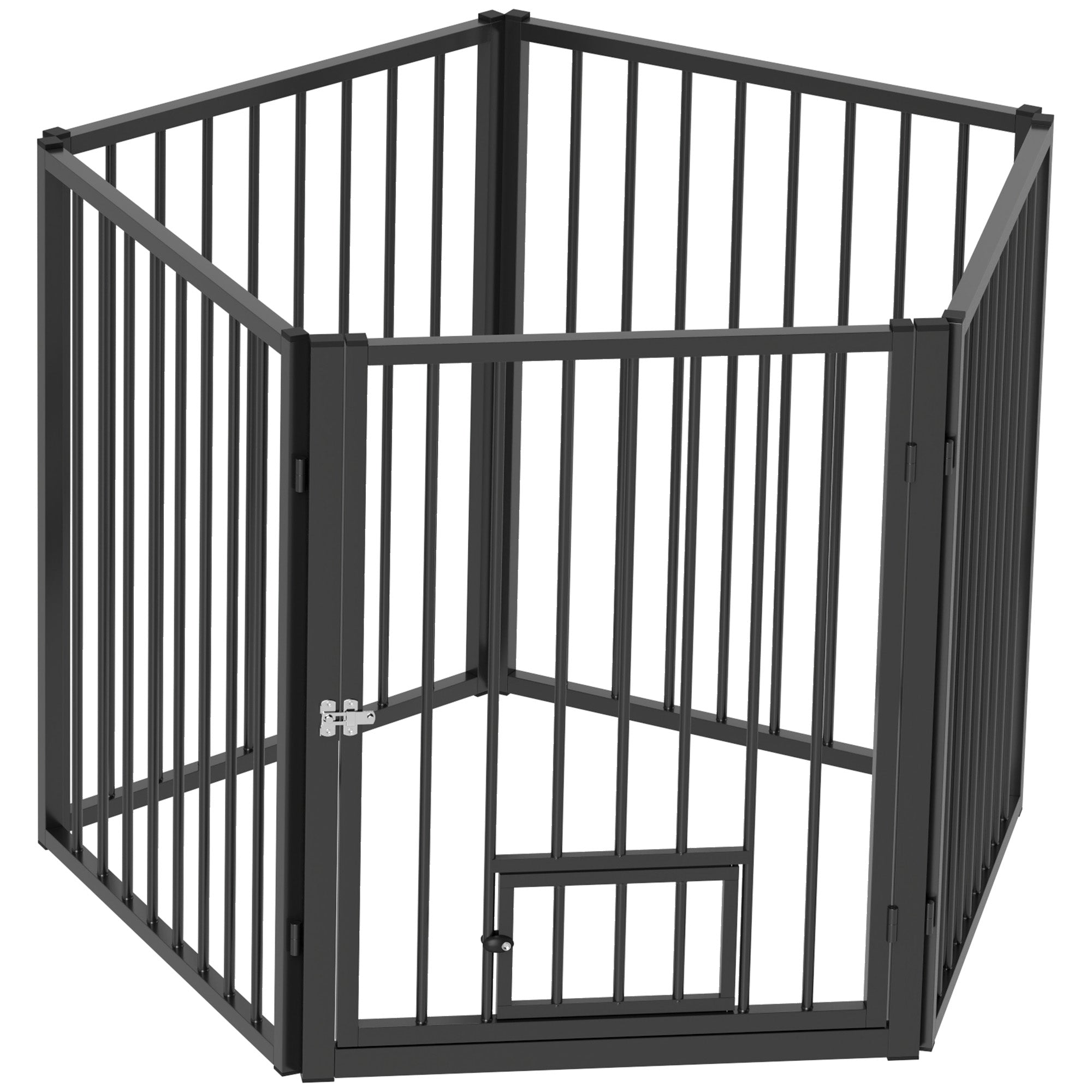 Dog Playpen, 30"H Pet Playpen, 5 Panels Puppy Exercise Pen Heavy Duty with Dog Gate & Cat Door, Indoor Outdoor Foldable Portable Dog Fence for Small & Medium Dogs