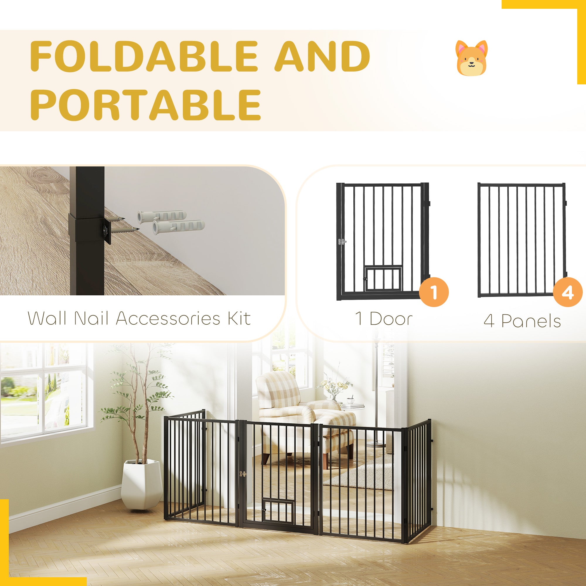 Dog Playpen, 30"H Pet Playpen, 5 Panels Puppy Exercise Pen Heavy Duty with Dog Gate & Cat Door, Indoor Outdoor Foldable Portable Dog Fence for Small & Medium Dogs
