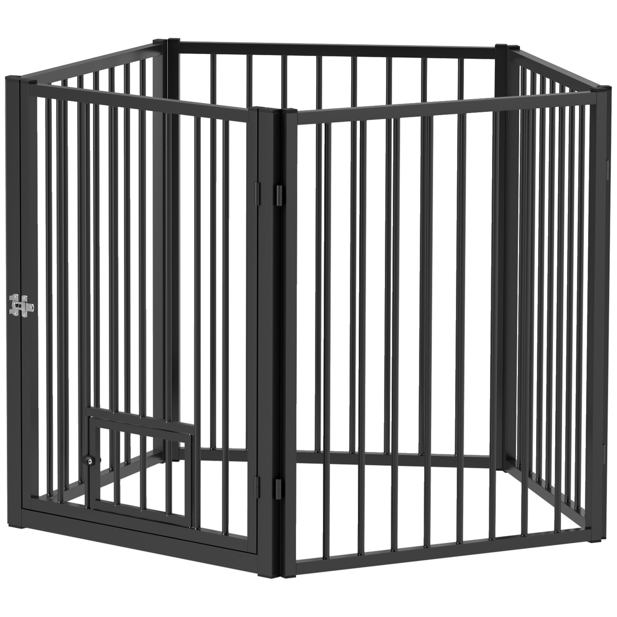 Dog Playpen, 30"H Pet Playpen, 5 Panels Puppy Exercise Pen Heavy Duty with Dog Gate & Cat Door, Indoor Outdoor Foldable Portable Dog Fence for Small & Medium Dogs