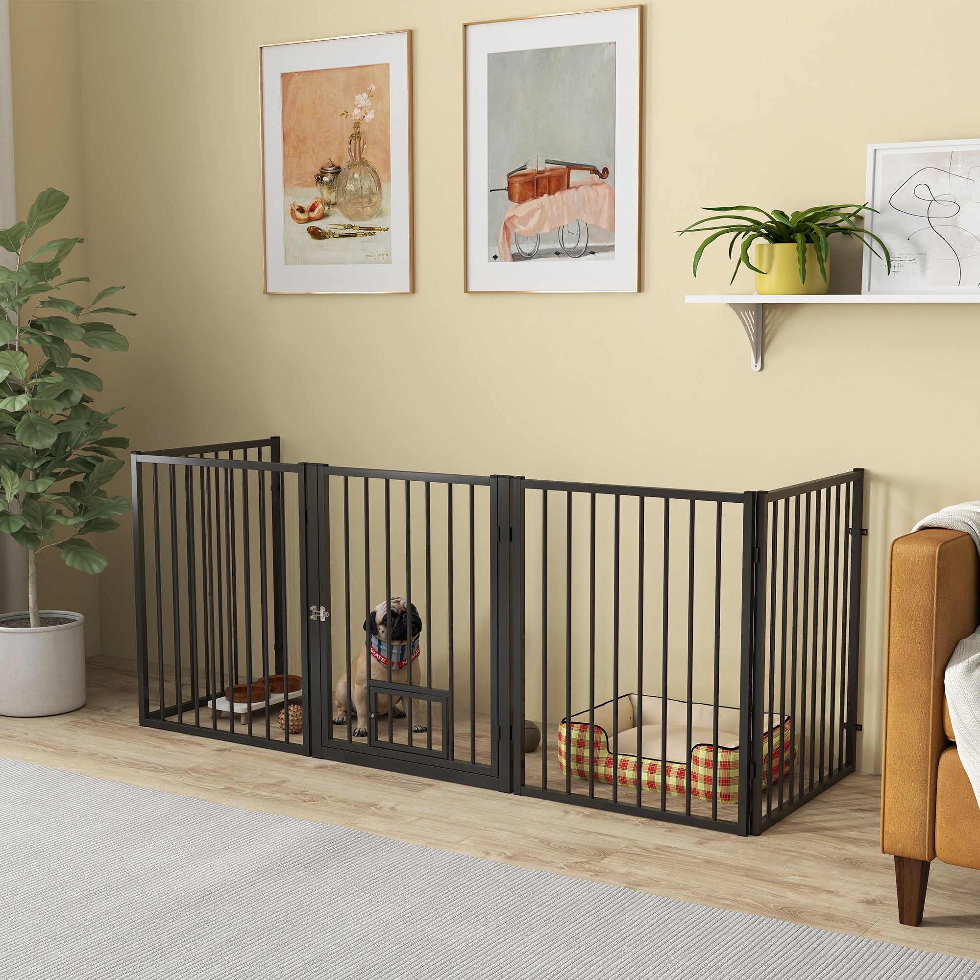 Dog Playpen, 30"H Pet Playpen, 5 Panels Puppy Exercise Pen Heavy Duty with Dog Gate & Cat Door, Indoor Outdoor Foldable Portable Dog Fence for Small & Medium Dogs