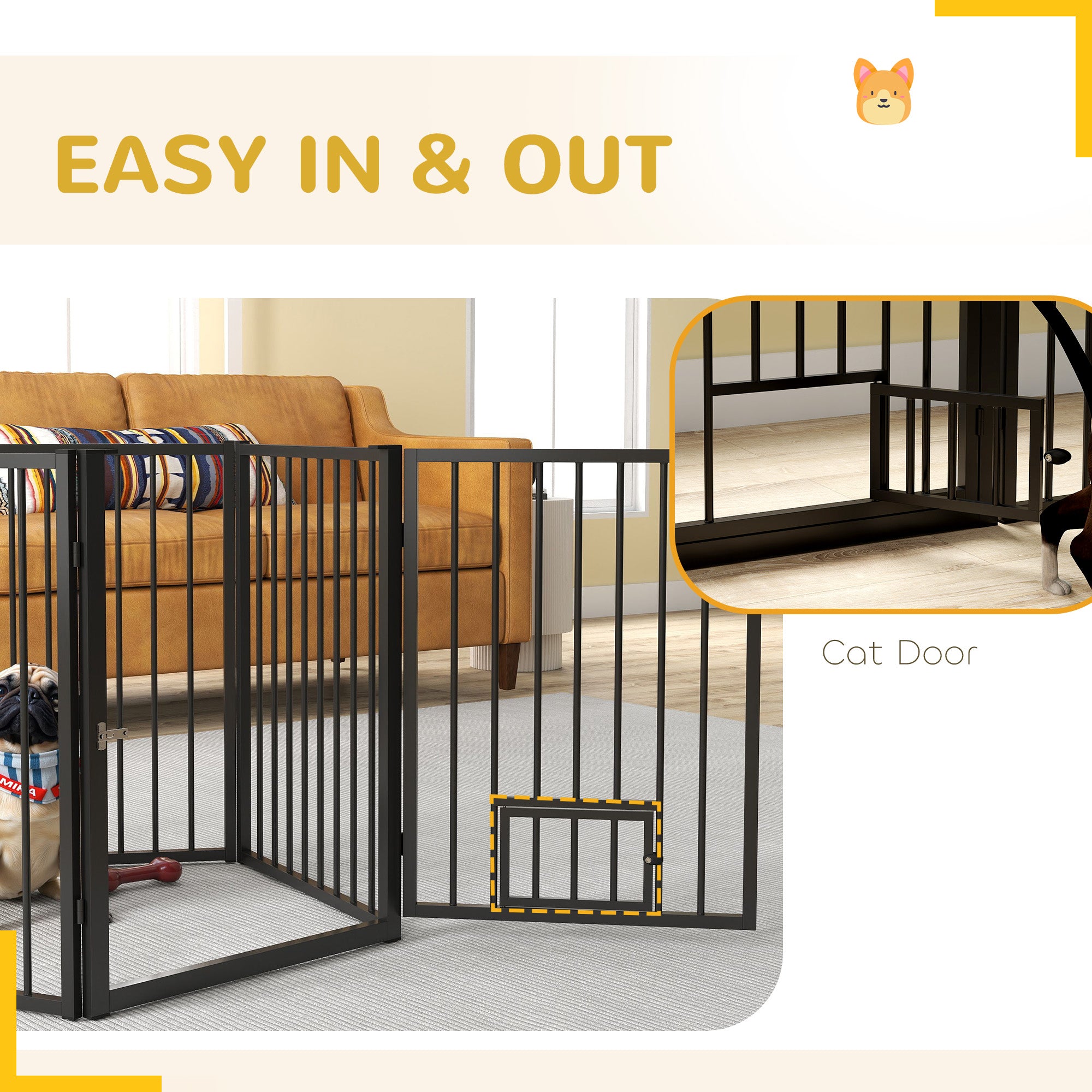 Dog Playpen, 30"H Pet Playpen, 5 Panels Puppy Exercise Pen Heavy Duty with Dog Gate & Cat Door, Indoor Outdoor Foldable Portable Dog Fence for Small & Medium Dogs