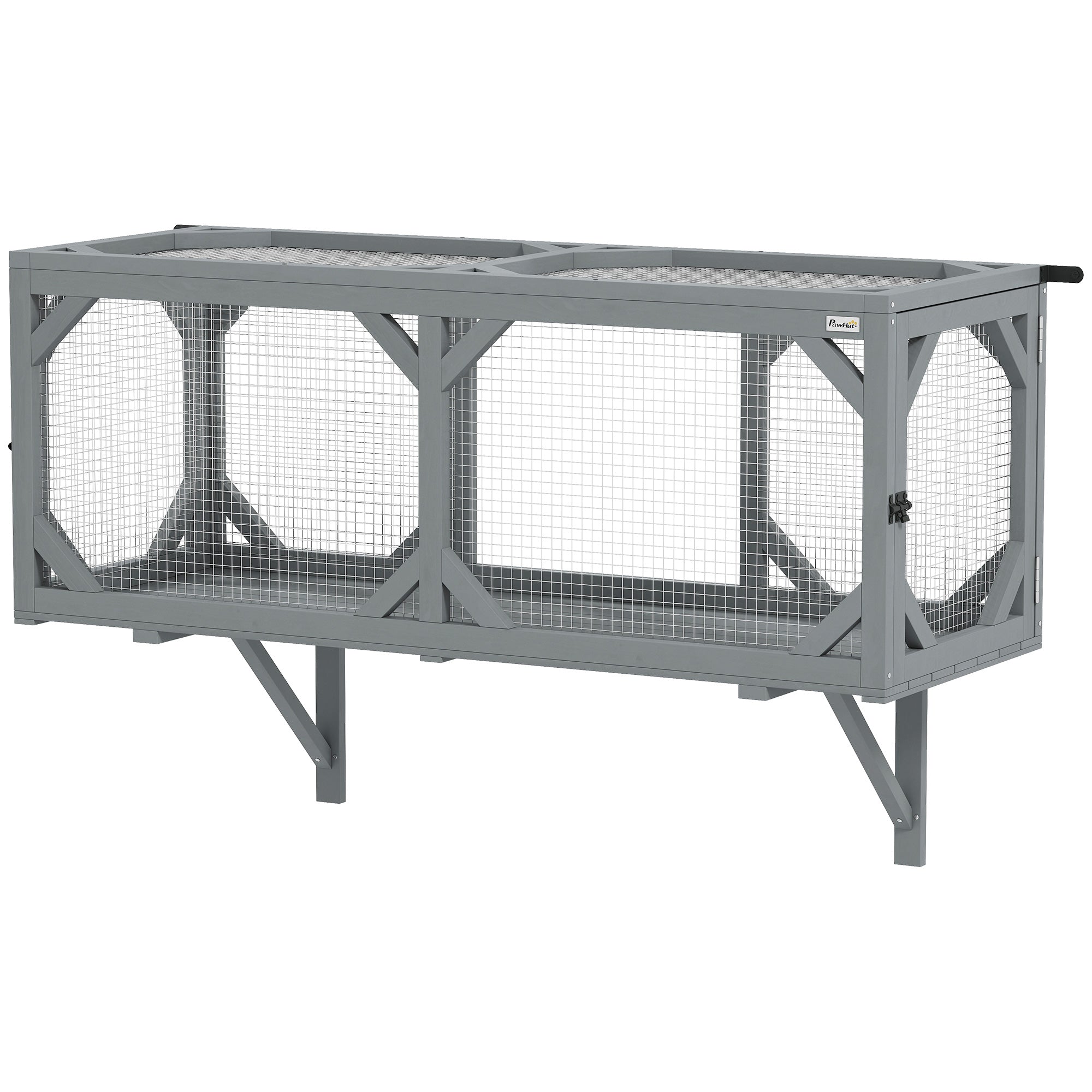 Cat Tunnel, Wooden Catio Outdoor Cat Enclosure with 2 Doors and Extendable Design, Wall-Mounted Pet Run for Indoor/Outdoor Use, Grey