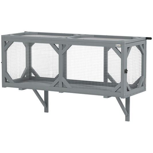 Cat Tunnel, Wooden Catio Outdoor Cat Enclosure with 2 Doors and Extendable Design, Wall-Mounted Pet Run for Indoor/Outdoor Use, Grey