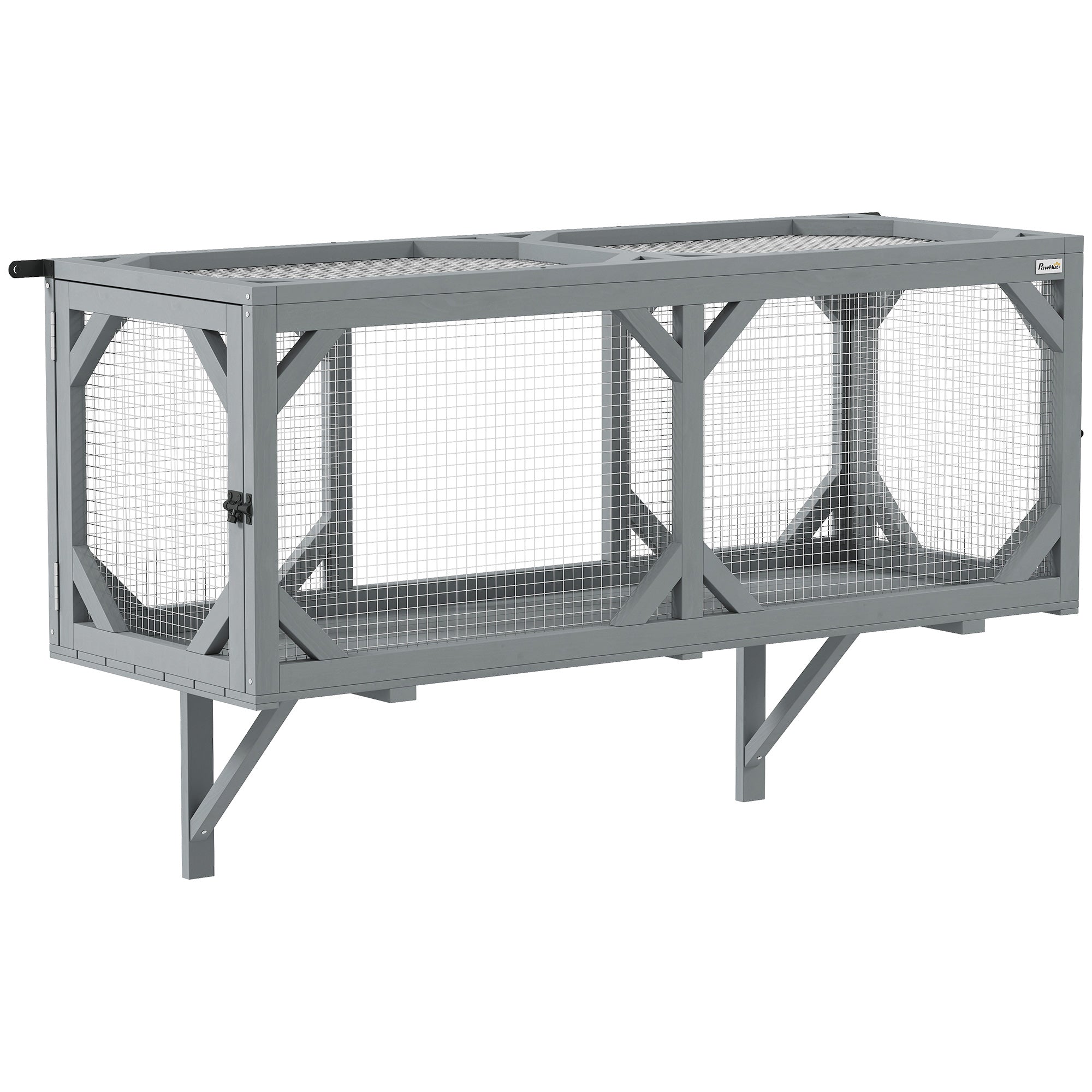 Cat Tunnel, Wooden Catio Outdoor Cat Enclosure with 2 Doors and Extendable Design, Wall-Mounted Pet Run for Indoor/Outdoor Use, Grey
