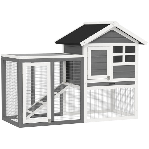 Rabbit Hutch Outdoor Wooden Guinea Pig Hutch Rabbit Run Bunny Cage Small Animal House Pull-Out Tray, Grey, 122 x 62.6 x 92 cm