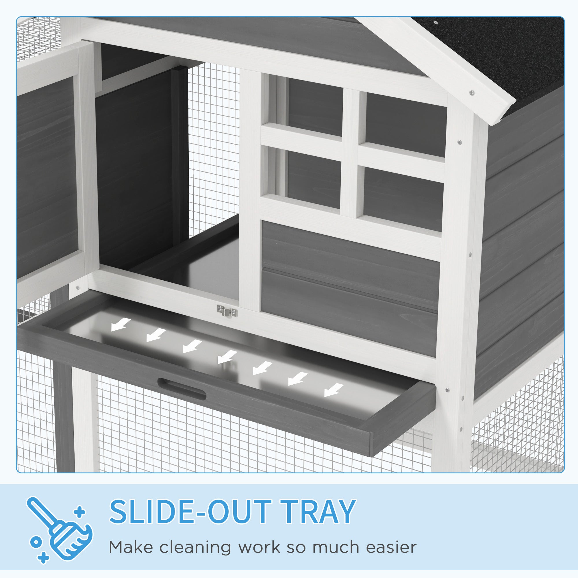 48" Weatherproof Wooden Rabbit Hutch With Slant Roof And Screened Outdoor Run, Grey