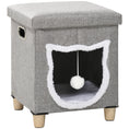 Load image into Gallery viewer, Cat House Cave, Cat Bed Cube with Scratching Pad, Soft Detachable & Washable Cushion, Toy Ball, for Indoor Kittens, Grey
