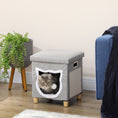 Load image into Gallery viewer, Cat House Cave, Cat Bed Cube with Scratching Pad, Soft Detachable & Washable Cushion, Toy Ball, for Indoor Kittens, Grey
