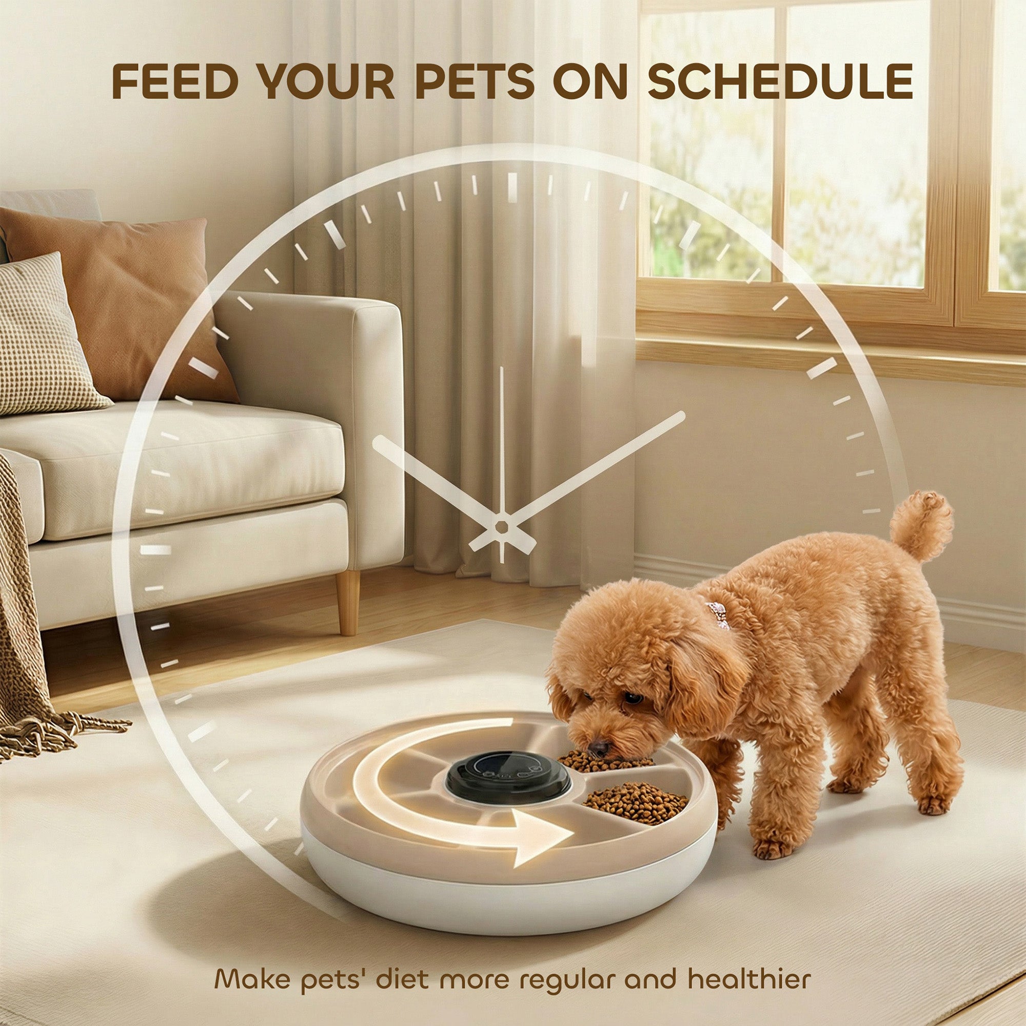 6 Meal Automatic Cat Feeder, Cordless Timed Feeder for Dry and Wet Food, Cat Dog Food Dispenser with 1 Ice Pack, Battery Powered with LED Display,  for Kitty and Small Dogs
