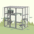 Load image into Gallery viewer, PawHut Catio Outdoor Cat Enclosure, Large Cat House, Wooden Cat Window Box with Scratching Posts, Weather Protection Roof for 1-2 Kitties, Resting Boxes, 68" x 35.5" x 70.5", Gray
