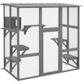 Load image into Gallery viewer, PawHut Catio Outdoor Cat Enclosure, Large Cat House, Wooden Cat Window Box with Scratching Posts, Weather Protection Roof for 1-2 Kitties, Resting Boxes, 68" x 35.5" x 70.5", Gray
