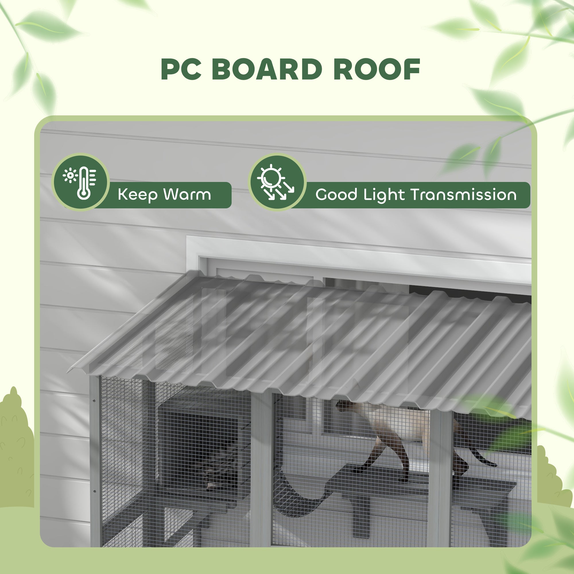 PawHut Catio Outdoor Cat Enclosure, Large Cat House, Wooden Cat Window Box with Scratching Posts, Weather Protection Roof for 1-2 Kitties, Resting Boxes, 68" x 35.5" x 70.5", Gray