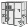 Load image into Gallery viewer, PawHut Catio Outdoor Cat Enclosure, Large Cat House, Wooden Cat Window Box with Scratching Posts, Weather Protection Roof for 1-2 Kitties, Resting Boxes, 68" x 35.5" x 70.5", Gray
