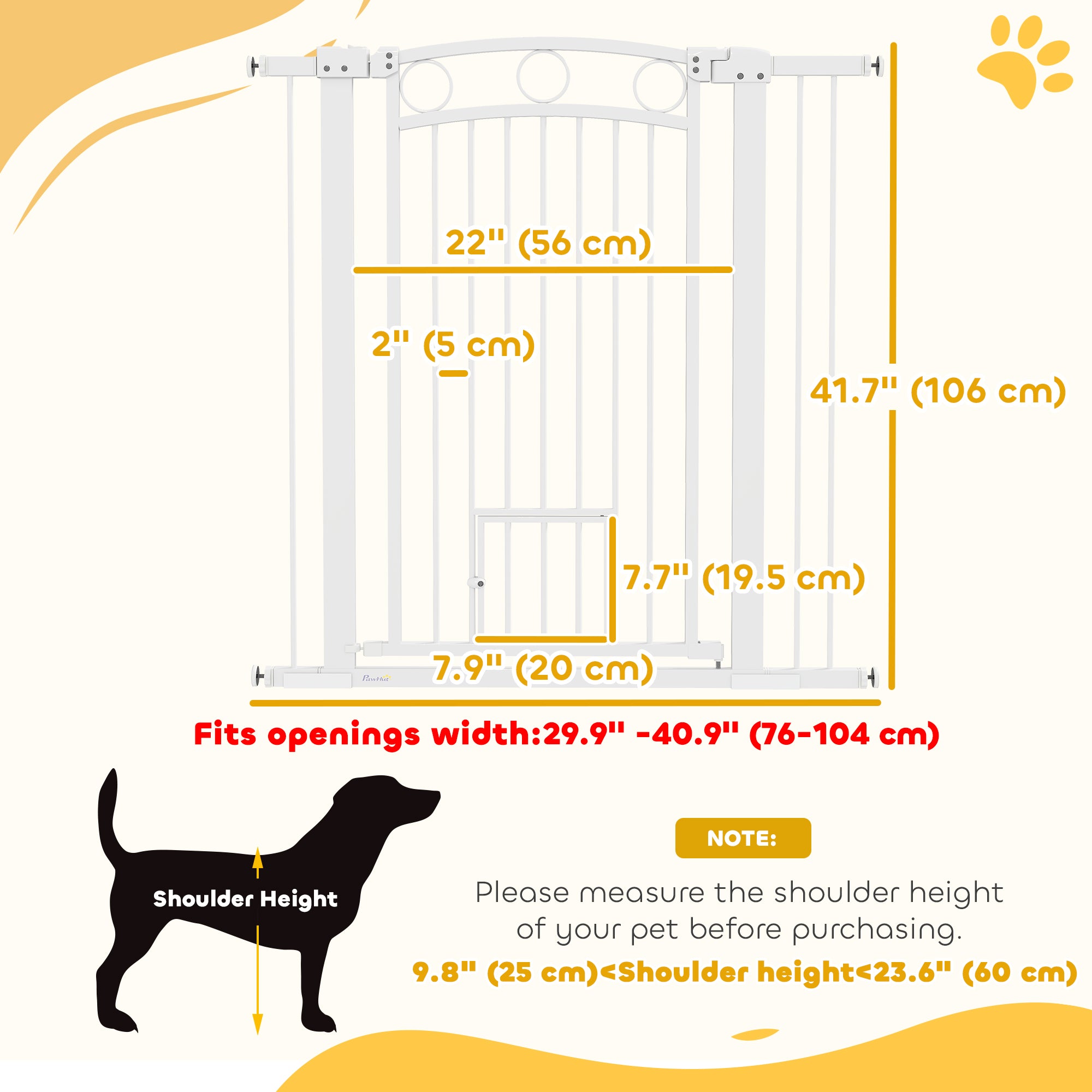 Dog Gate, 42" Extra Tall Pet Gate with Cat Door, Includes 2.8" and 5.5" Extension Kits, Pressure Mounted Stair Gate for Doorways, Hallways, Stairways, 30"-41" Width