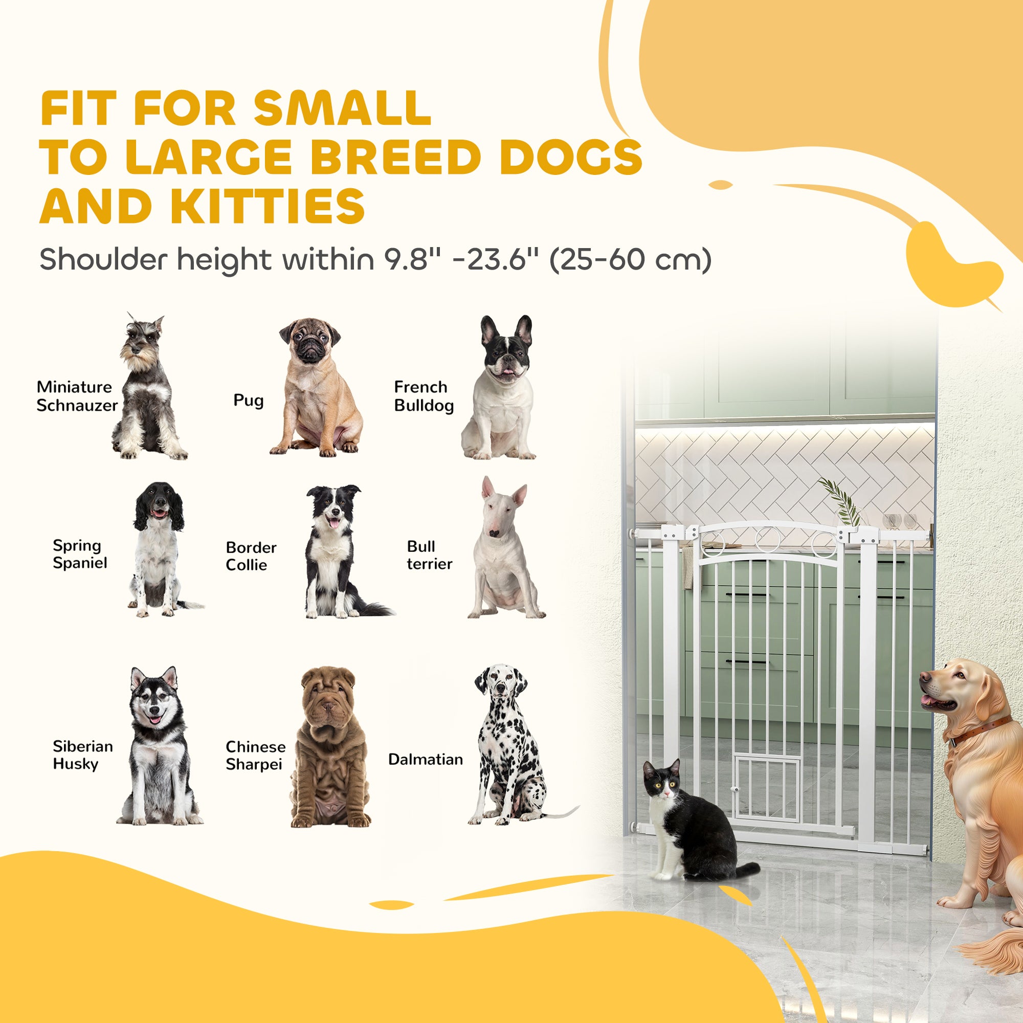 Dog Gate, 42" Extra Tall Pet Gate with Cat Door, Includes 2.8" and 5.5" Extension Kits, Pressure Mounted Stair Gate for Doorways, Hallways, Stairways, 30"-41" Width