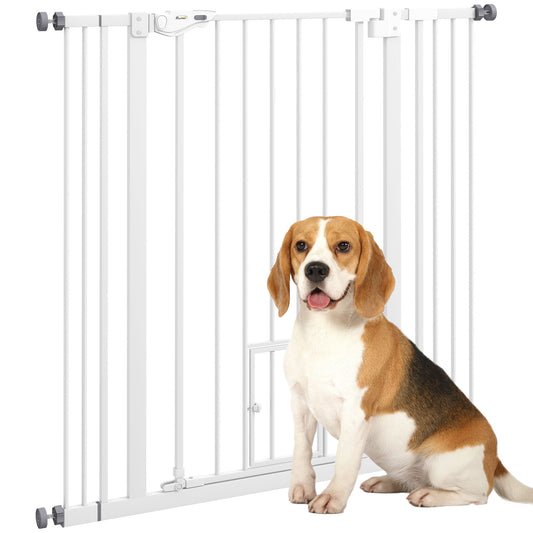 41"H Dog Gate with Cat Door, Pet Gate with Small Door, Easy Open Indoor Dog Gates for Doorways, House, Stair, 29"-40" Long, White