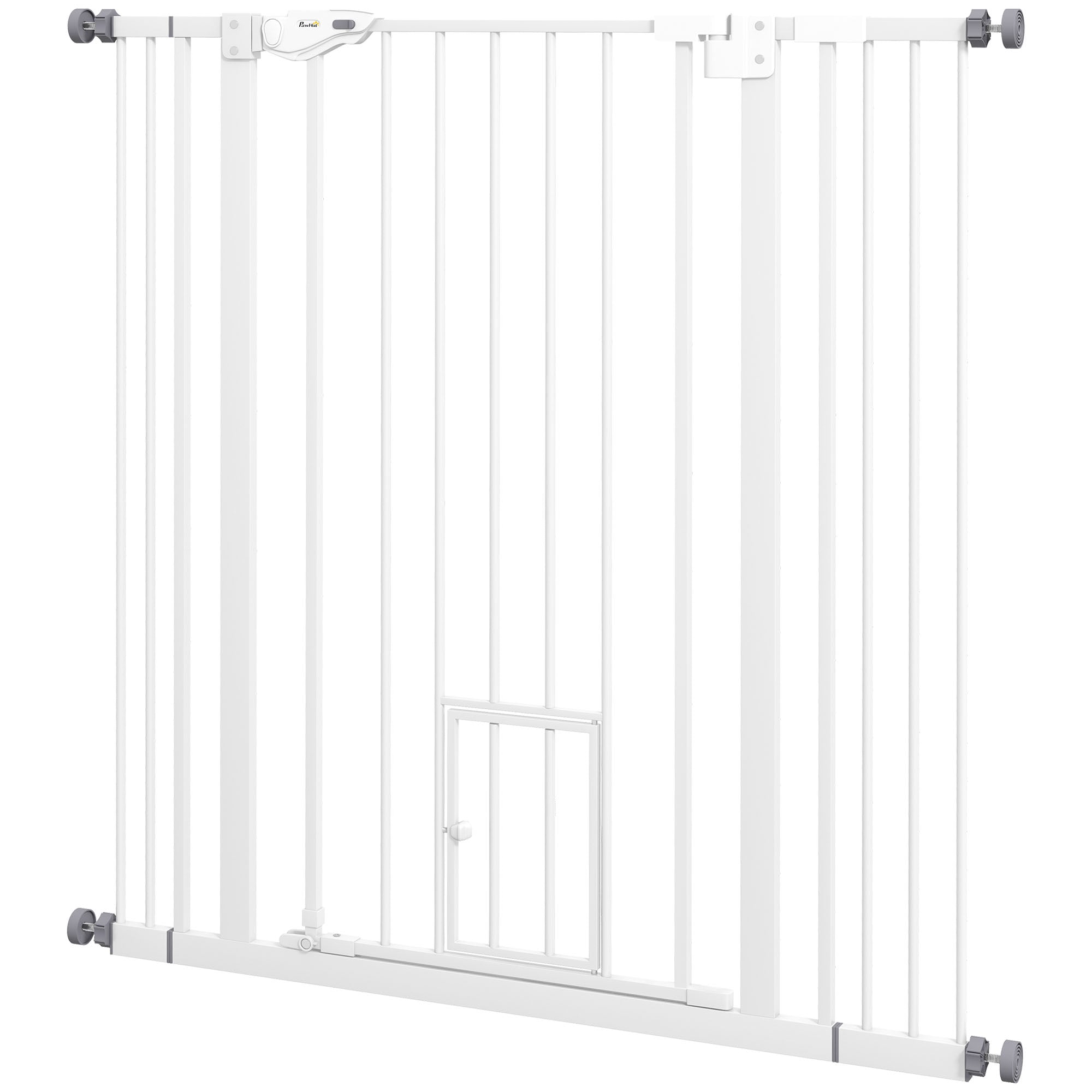 41"H Dog Gate with Cat Door, Pet Gate with Small Door, Easy Open Indoor Dog Gates for Doorways, House, Stair, 29"-40" Long, White