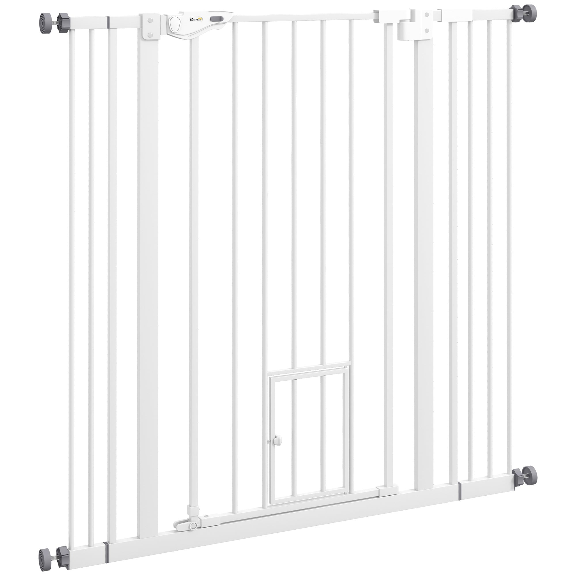 41"H Dog Gate with Cat Door, Pet Gate with Small Door, Easy Open Indoor Dog Gates for Doorways, House, Stair, 29"-40" Long, White