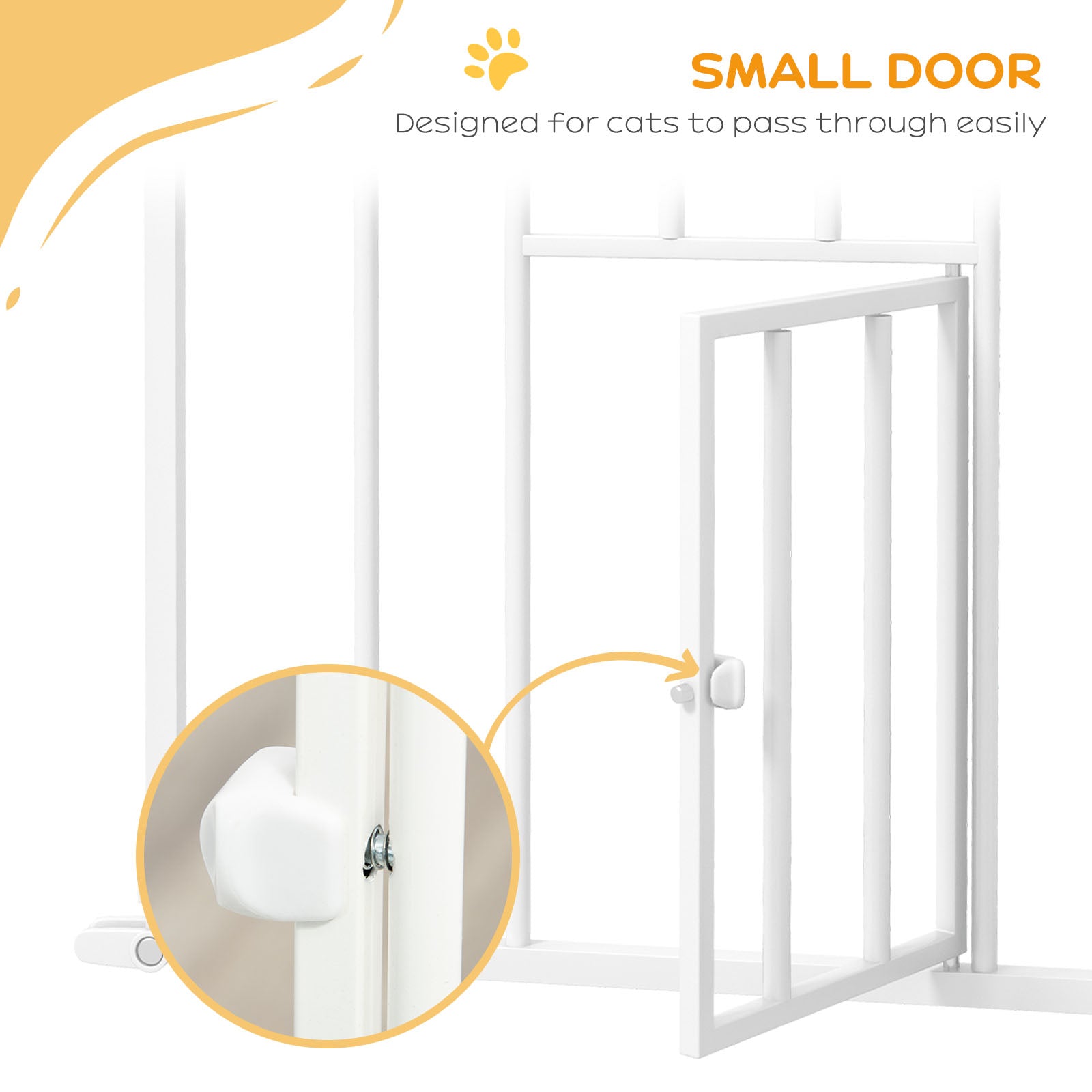 41"H Dog Gate with Cat Door, Pet Gate with Small Door, Easy Open Indoor Dog Gates for Doorways, House, Stair, 29"-40" Long, White