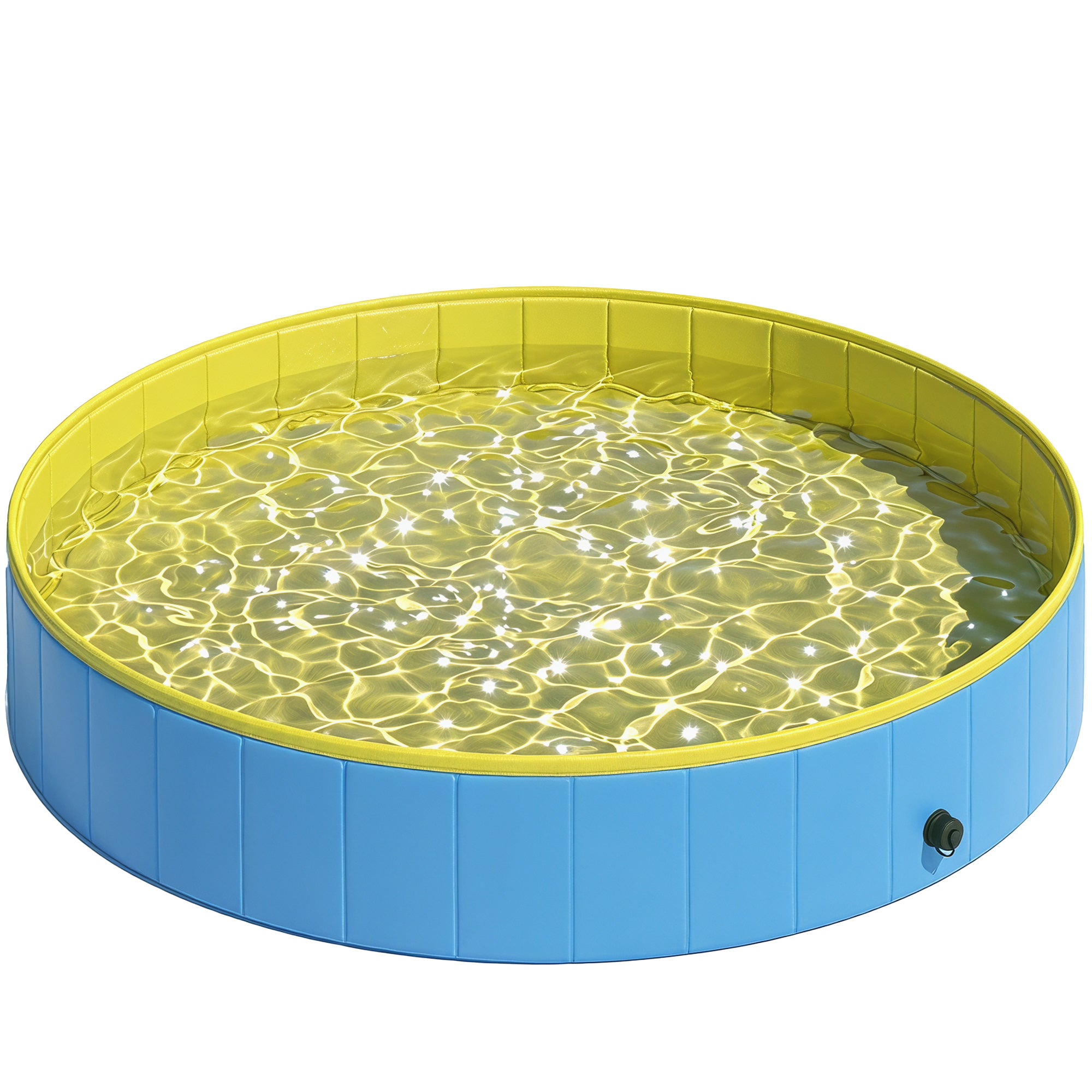 Foldable Dog Pool for Puppies and Ducks, Thickened PVC Dog Paddling Pool Bath Tub Hard Board, Anti-Slip Bottom and Hose Adapter for Easy Drainage, 160 x 30cm, Blue and Yellow