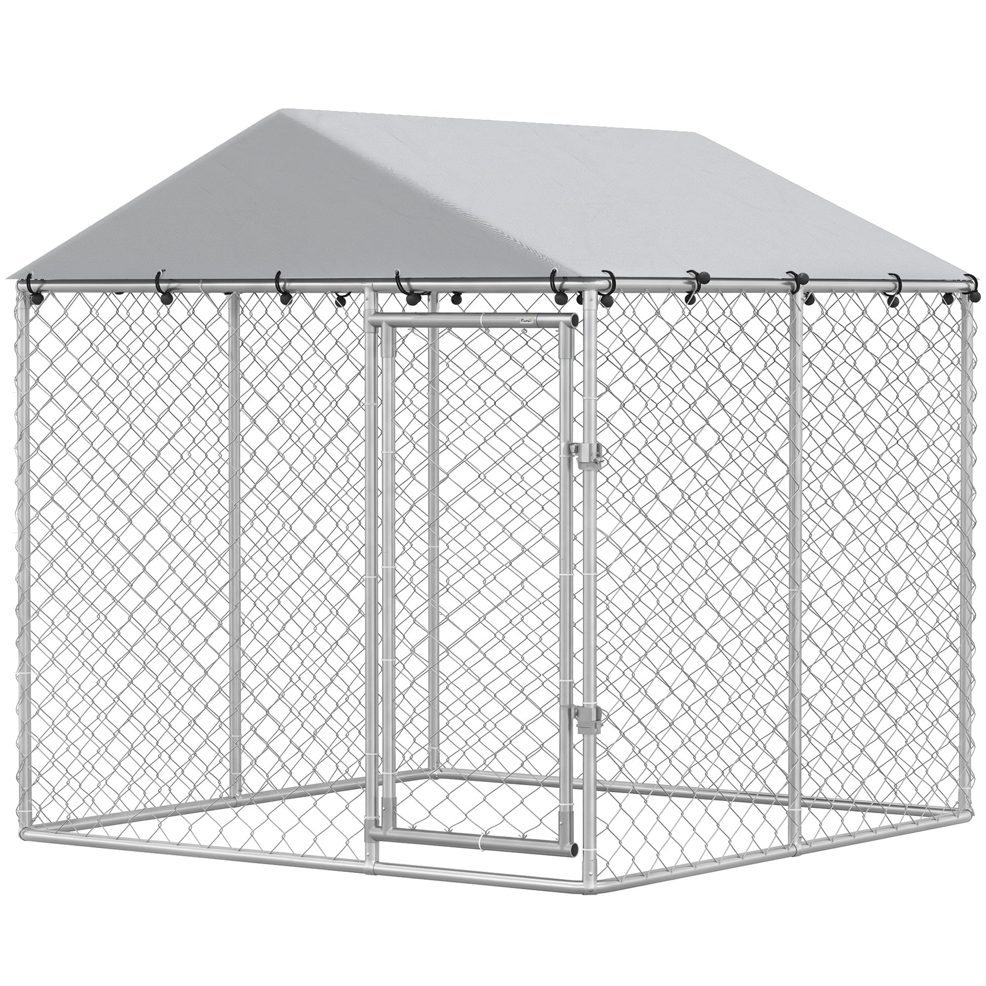 Outdoor Dog Kennel Dog Run with Water and UV Resistant Cover for Small and Medium Sized Pets, 6.6' x 6.6' x 6.6', Silver