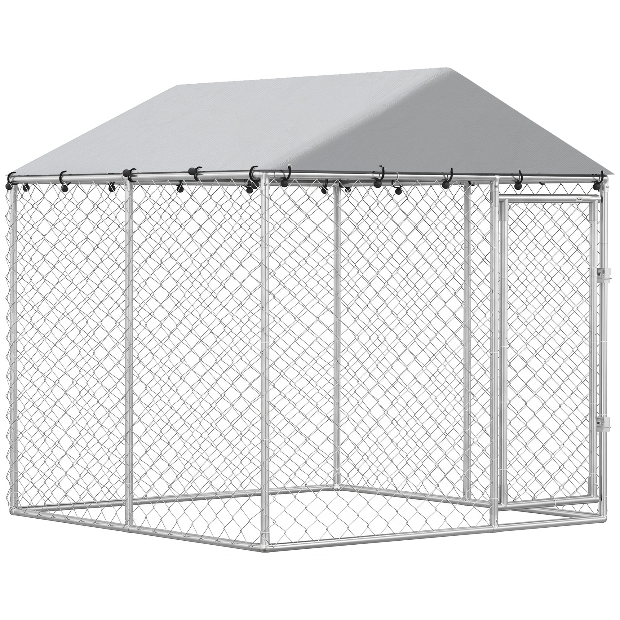 Outdoor Dog Kennel Dog Run with Water and UV Resistant Cover for Small and Medium Sized Pets, 6.6' x 6.6' x 6.6', Silver