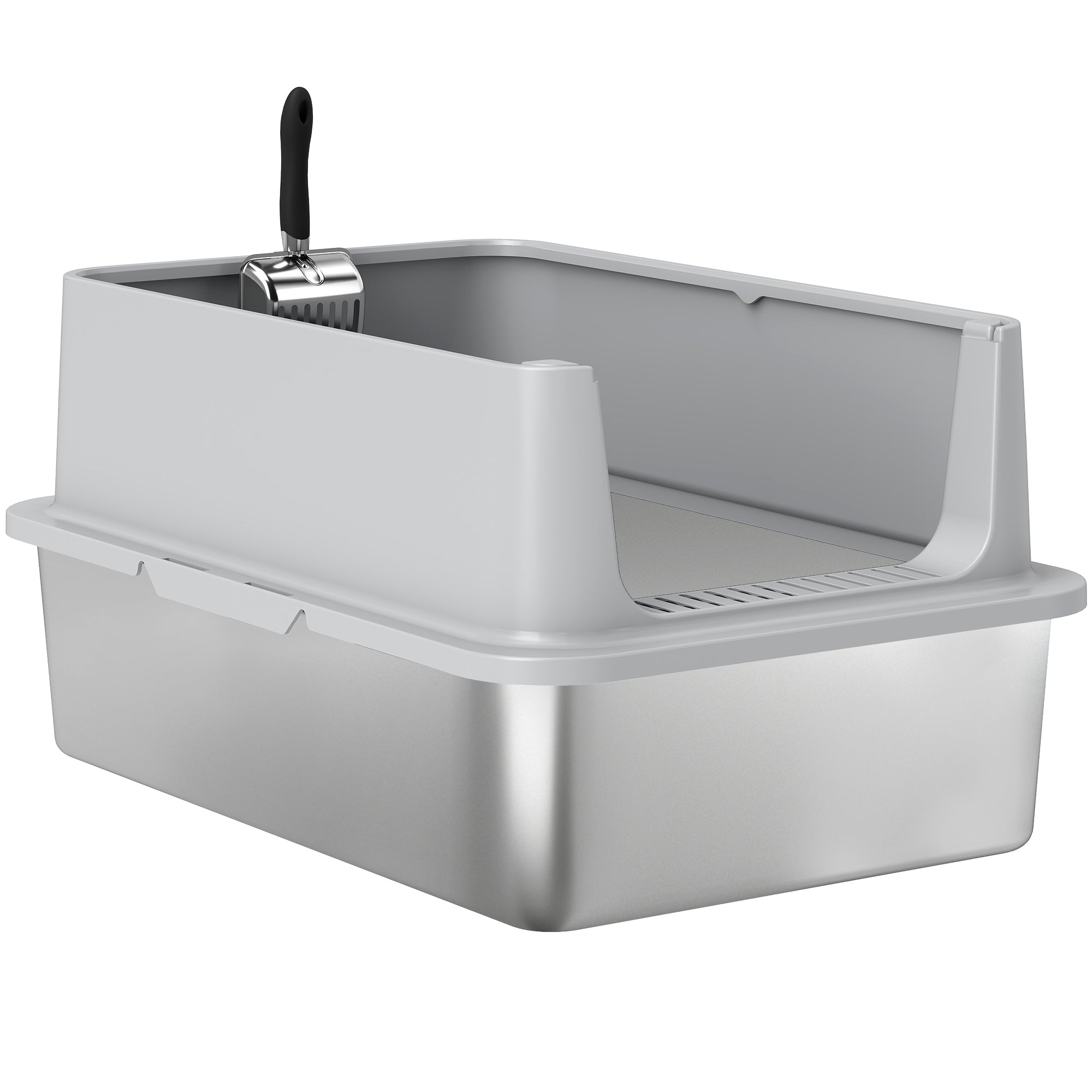 Stainless Steel Cat Litter Box, XL Kitty Litter Box for Big and Multiple Cats with High Wall Side, Scoop, Anti-Leakage, Easy Cleaning & Odor Free
