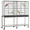 Load image into Gallery viewer, 65" Double Rolling Metal Bird Cage with Divider, Large Parrot Cage for Parakeet, Canaries, Lovebirds, Budgie, Finch, with Detachable Rolling Stand, Storage Shelf, Wood Perch & Food Container
