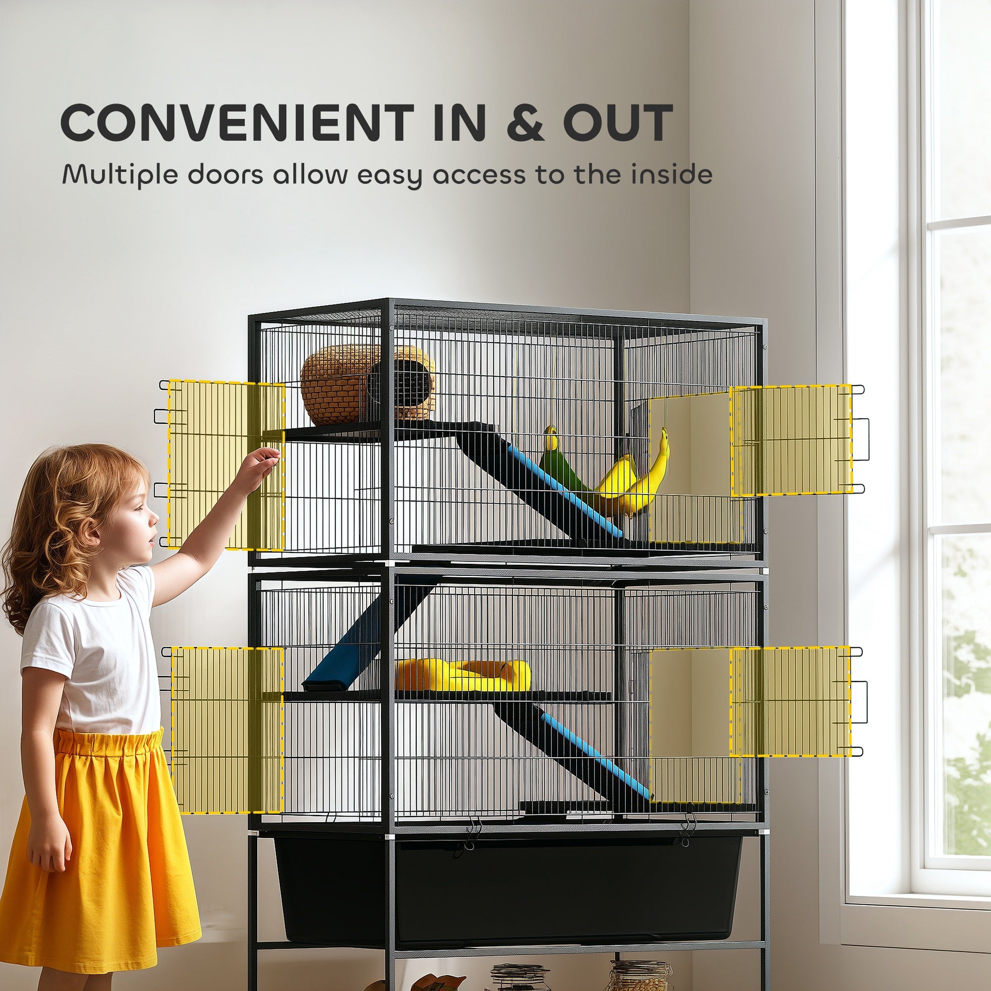59"H 5-Level Ferret Chinchilla Rabbit Guinea Pig Cage, Metal Small Animal Critter Nation Cage with Slide Out 6.3L Deep Tray, Non-Slip Ramps, Hammock, for Pet Mink, Squirrel