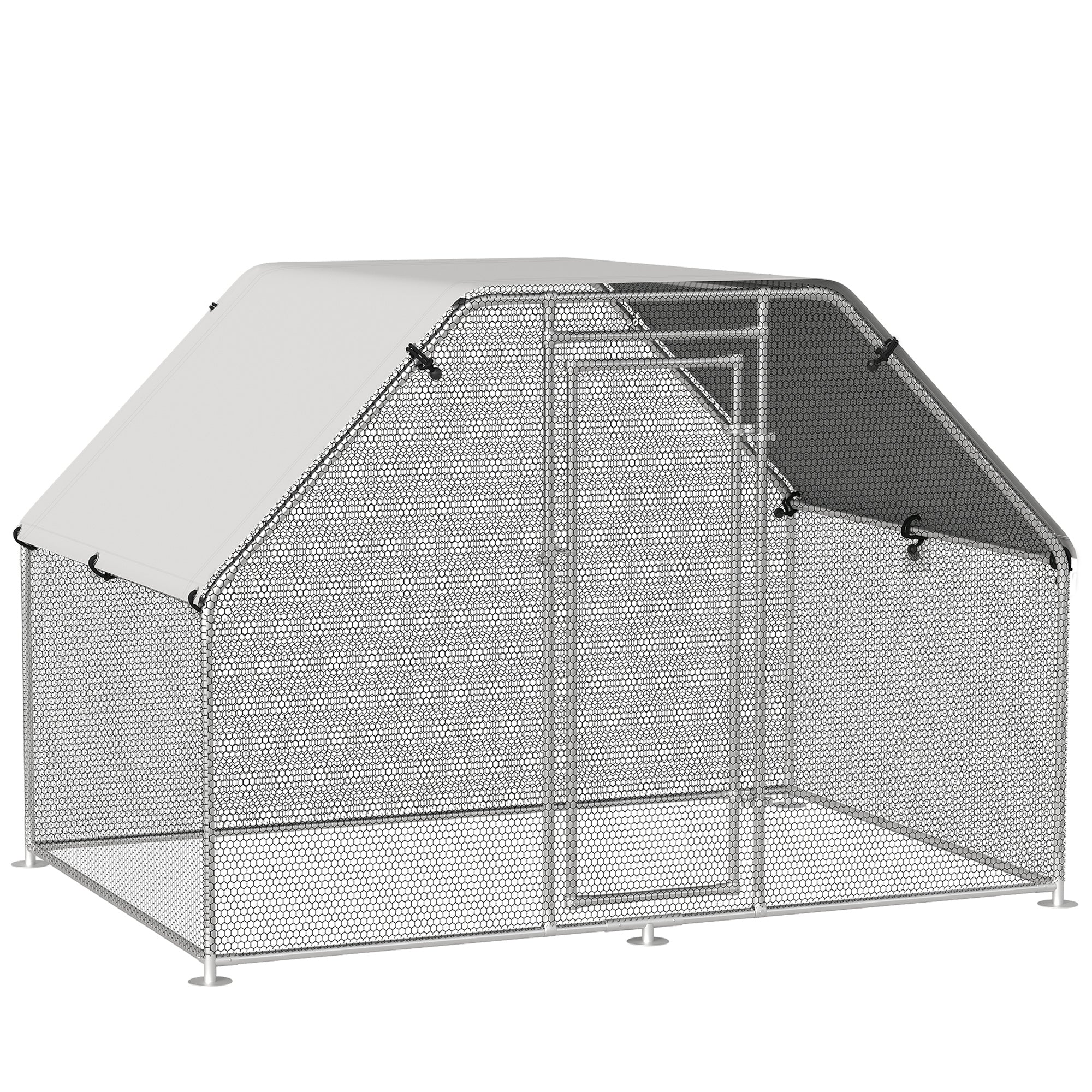 PawHut Large Chicken Coop Metal Chicken Run with Waterproof and Anti-UV Cover, Flat Shaped Walk-in Fence Cage Hen House for Outdoor and Yard Farm Use, 1.3" Tube Diameter, 9' x 6' x 6.5'
