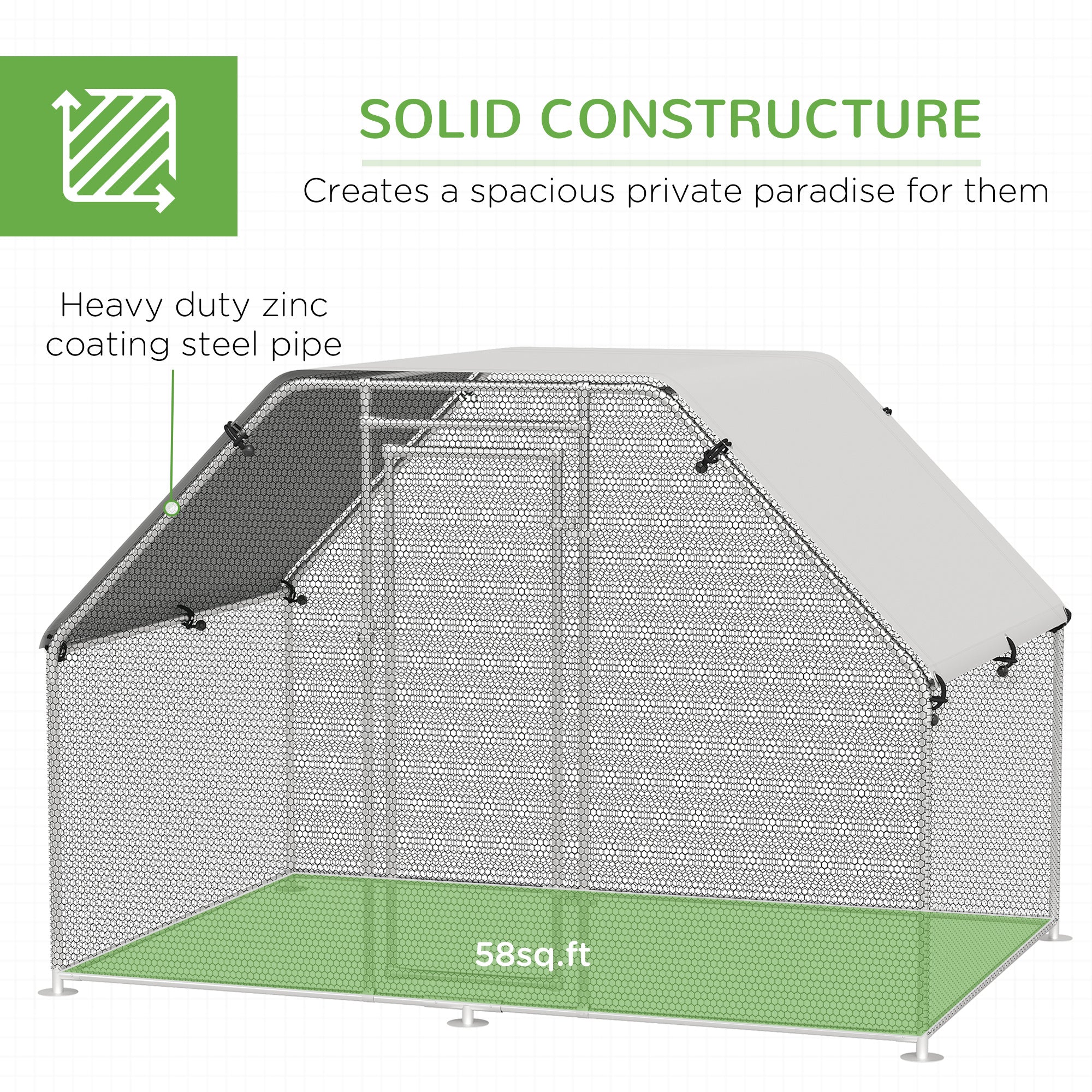 PawHut Large Chicken Coop Metal Chicken Run with Waterproof and Anti-UV Cover, Flat Shaped Walk-in Fence Cage Hen House for Outdoor and Yard Farm Use, 1.3" Tube Diameter, 9' x 6' x 6.5'