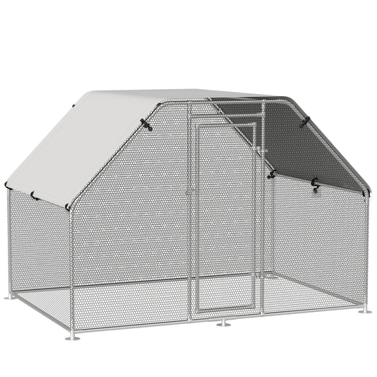 PawHut Large Chicken Coop Metal Chicken Run with Waterproof and Anti-UV Cover, Flat Shaped Walk-in Fence Cage Hen House for Outdoor and Yard Farm Use, 1.3" Tube Diameter, 9' x 6' x 6.5'