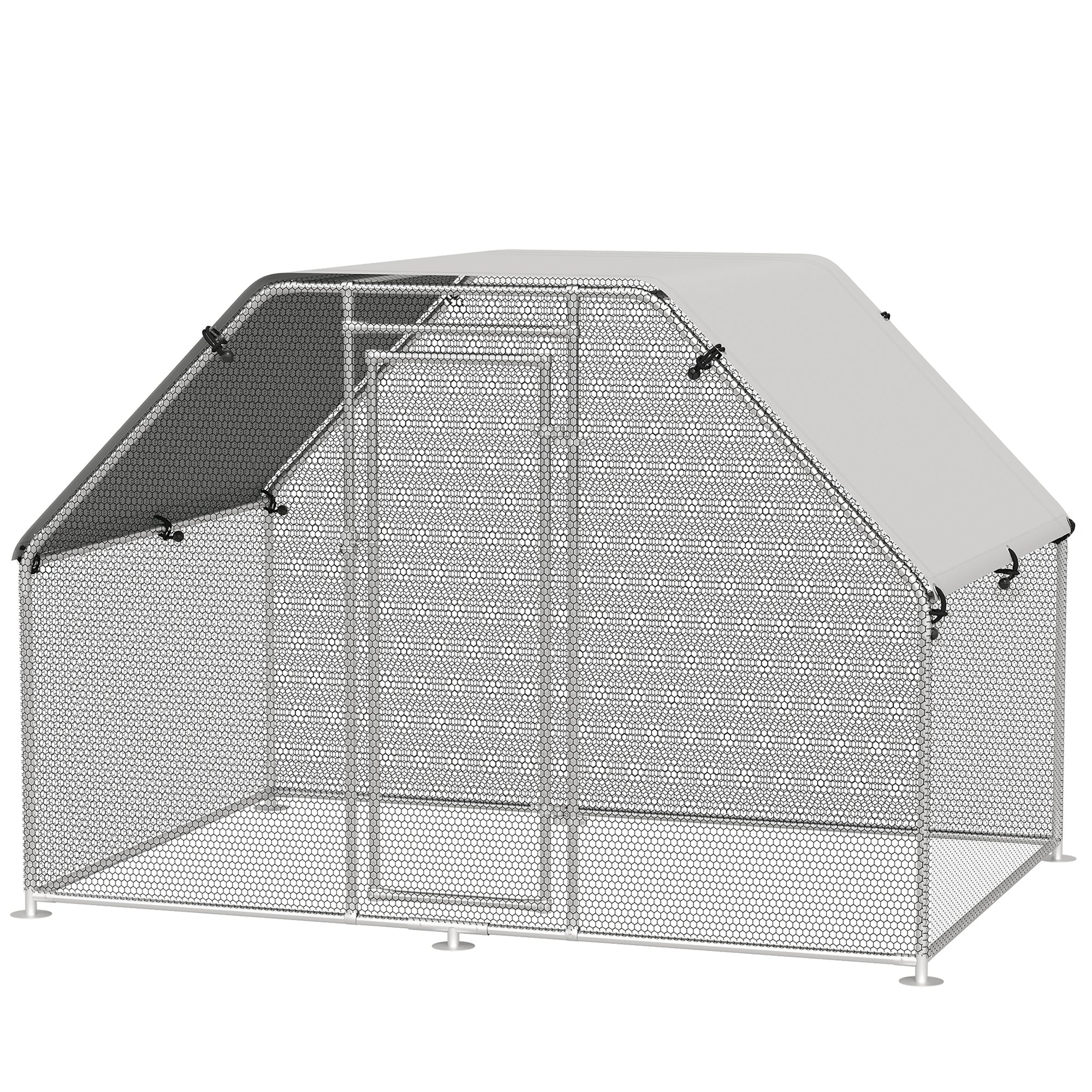 PawHut Large Chicken Coop Metal Chicken Run with Waterproof and Anti-UV Cover, Flat Shaped Walk-in Fence Cage Hen House for Outdoor and Yard Farm Use, 1.3" Tube Diameter, 9' x 6' x 6.5'