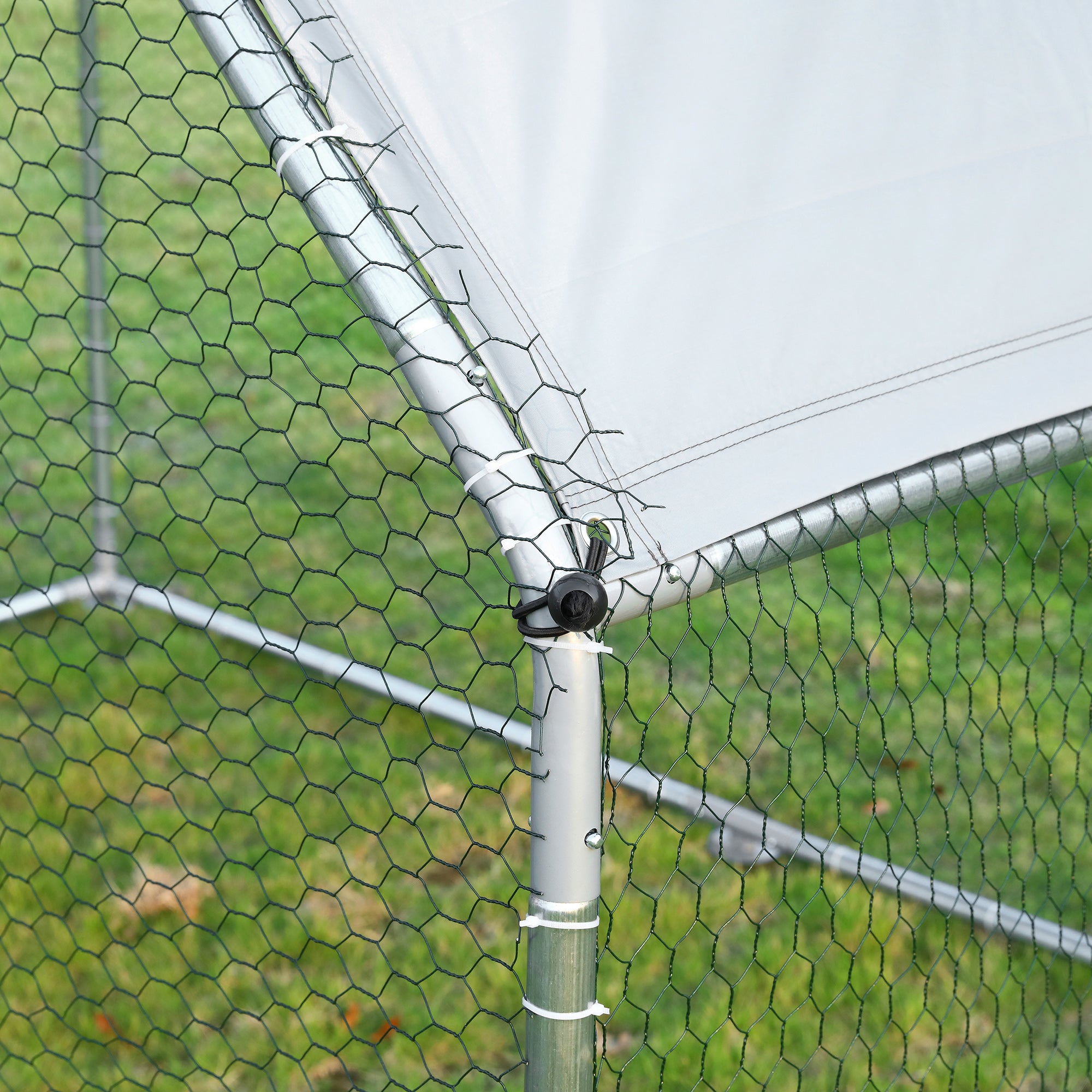 PawHut Large Chicken Coop Metal Chicken Run with Waterproof and Anti-UV Cover, Flat Shaped Walk-in Fence Cage Hen House for Outdoor and Yard Farm Use, 1.3" Tube Diameter, 9' x 6' x 6.5'