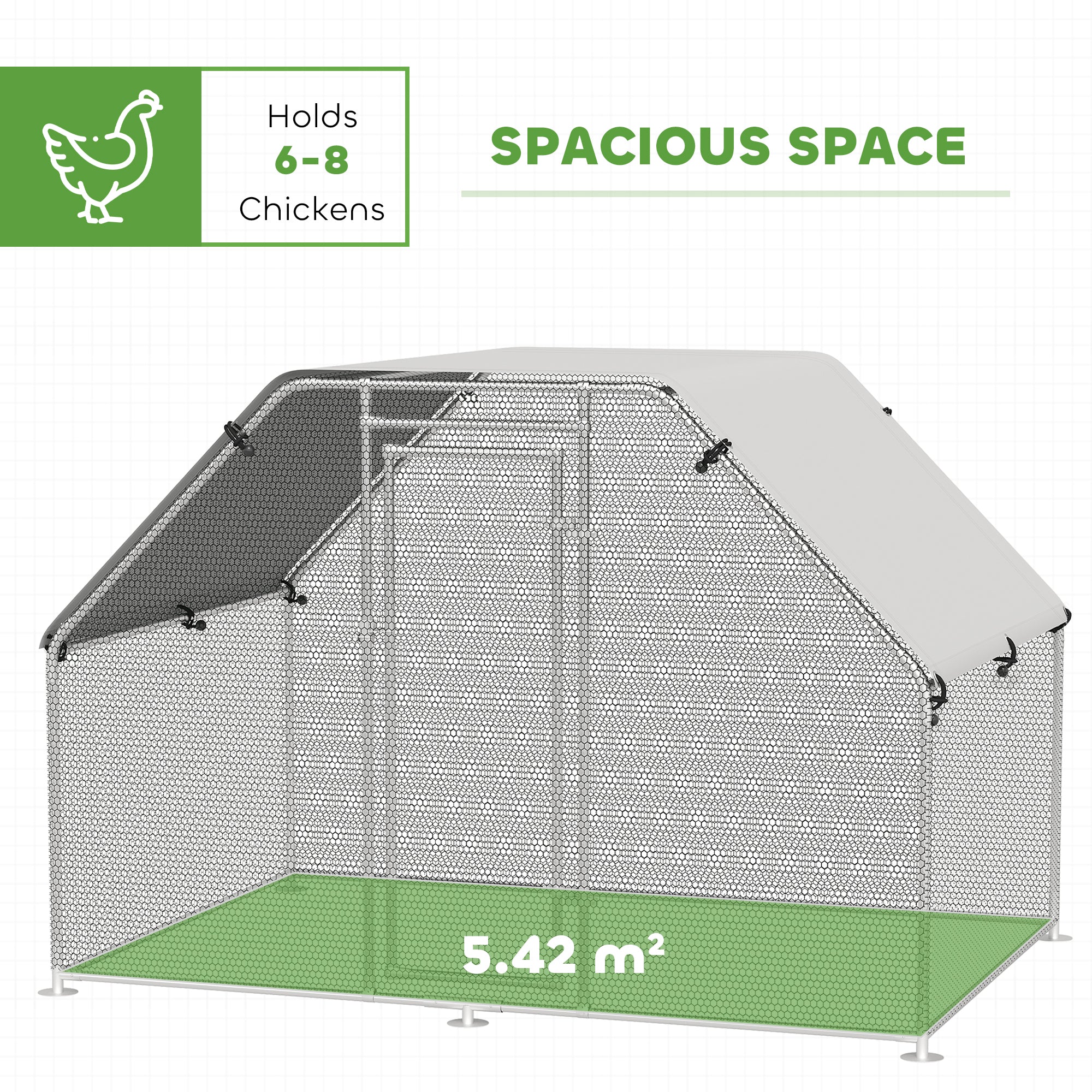 PawHut Large Chicken Coop Metal Chicken Run with Waterproof and Anti-UV Cover, Flat Shaped Walk-in Fence Cage Hen House for Outdoor and Yard Farm Use, 1.3" Tube Diameter, 9' x 6' x 6.5'