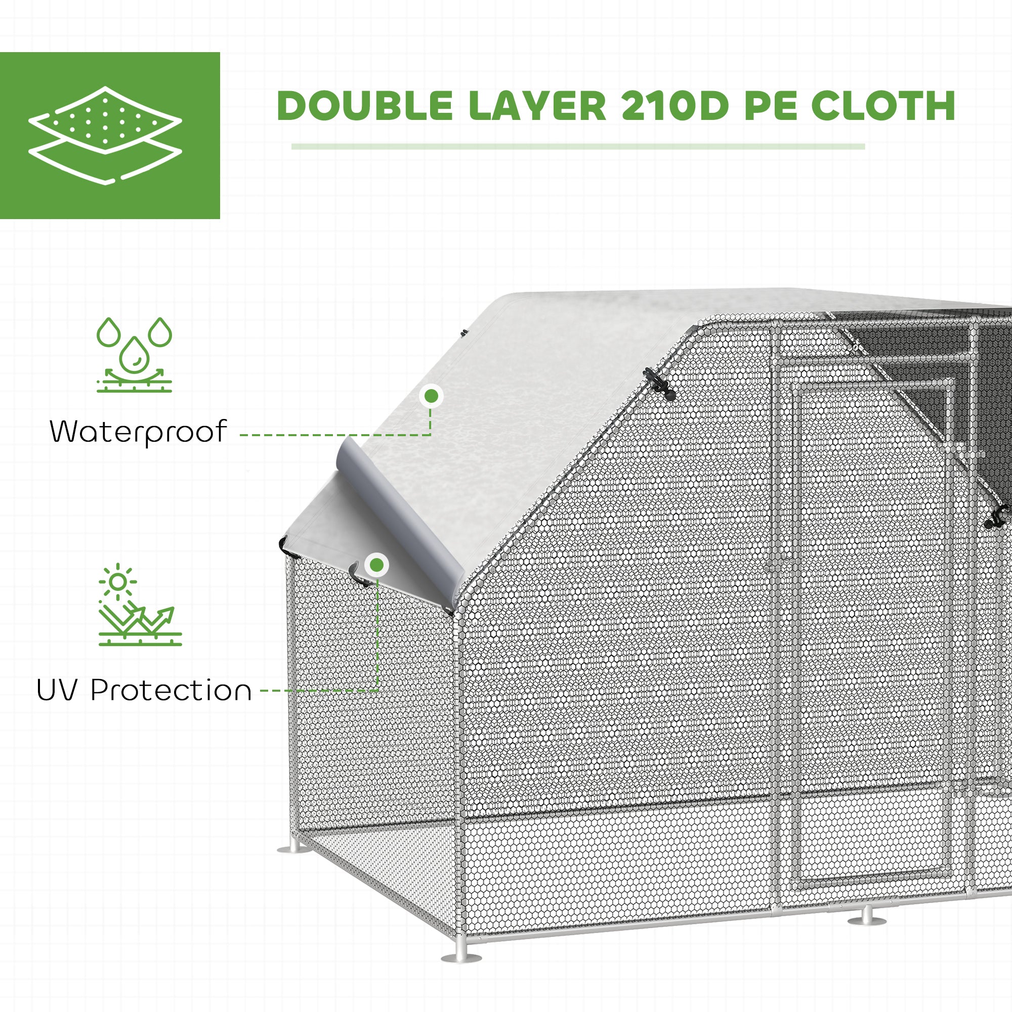 PawHut Large Chicken Coop Metal Chicken Run with Waterproof and Anti-UV Cover, Flat Shaped Walk-in Fence Cage Hen House for Outdoor and Yard Farm Use, 1.3" Tube Diameter, 9' x 6' x 6.5'