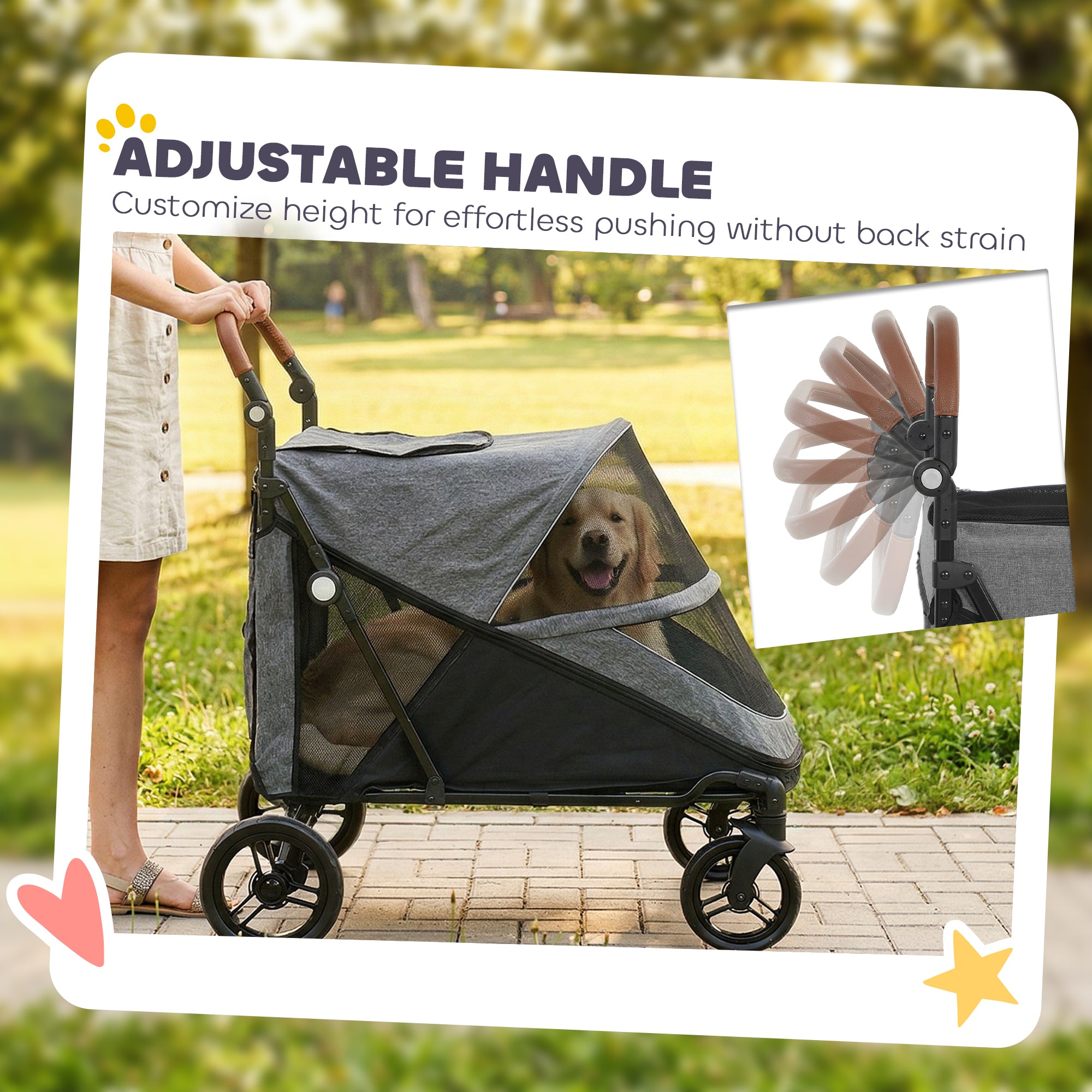 Dog Stroller for Large Dogs, One-Click Folding 4 Wheel Large Pet Stroller Wagon for Multiple Pets, All Terrain Spring Suspension w/ 8-Position Adjustable Handle, Mesh Window, Up to 88 LBS, Gray